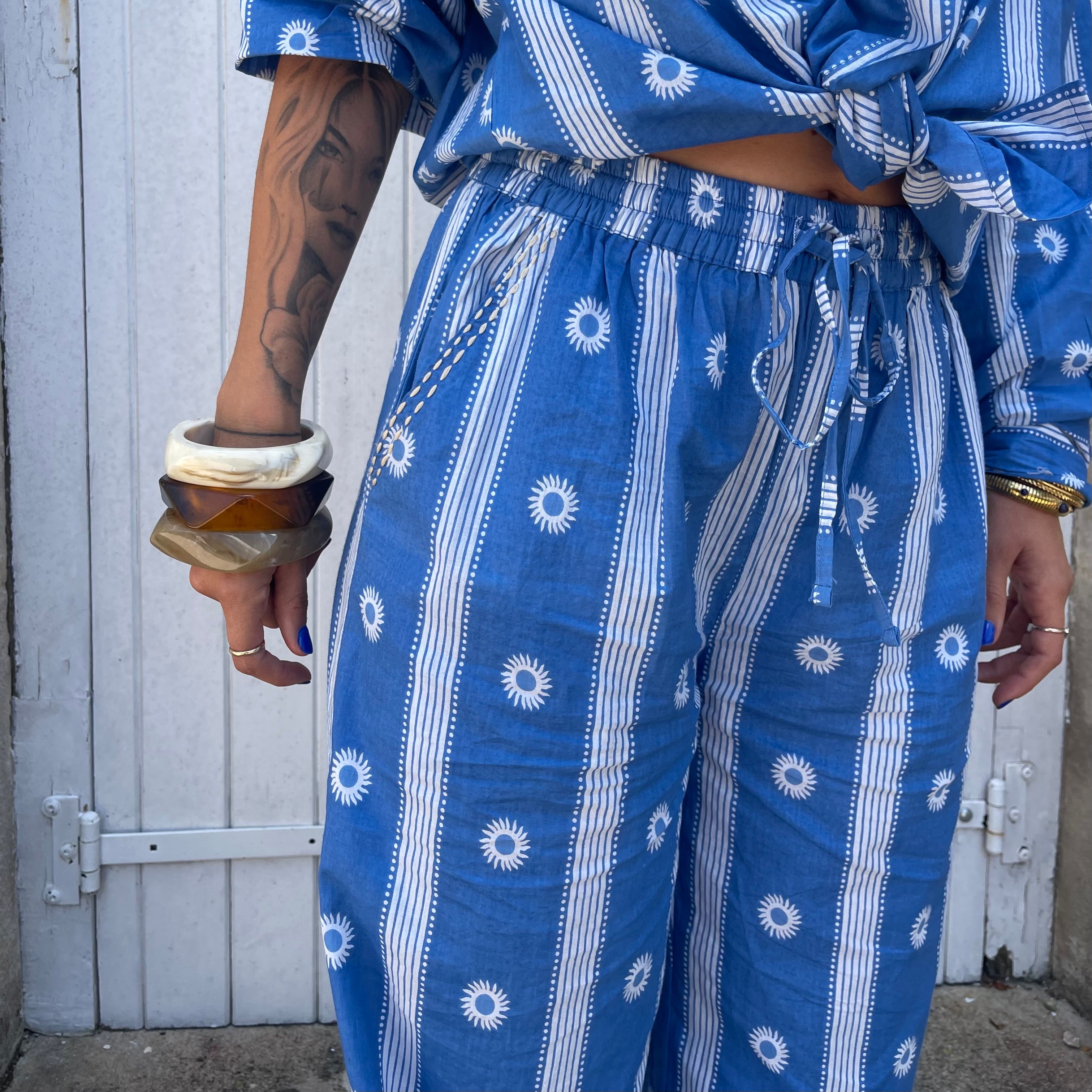 Pantalon AZUR bleu léger, en coton, fluide