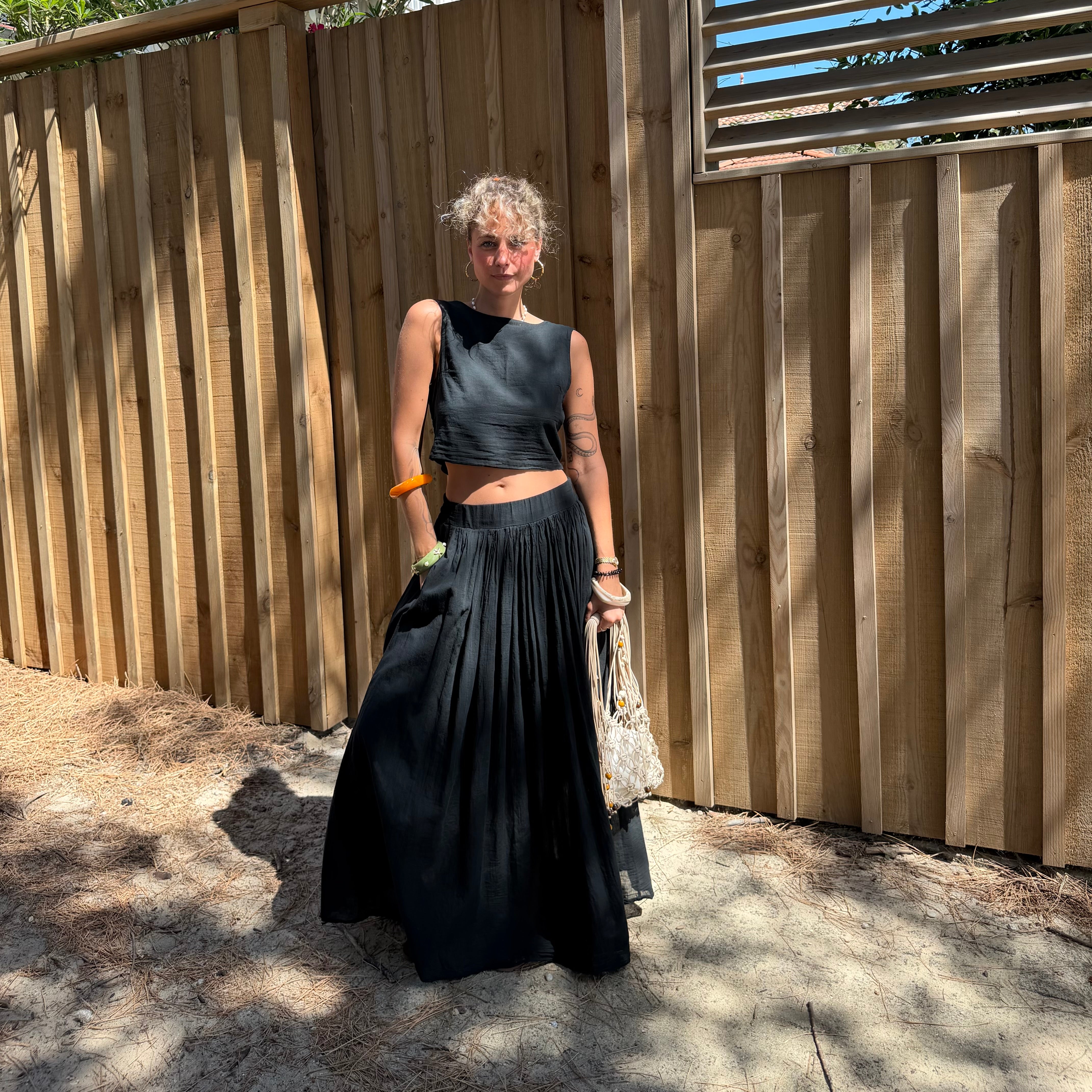 Ensemble YDRA jupe et top dos nu en coton noir