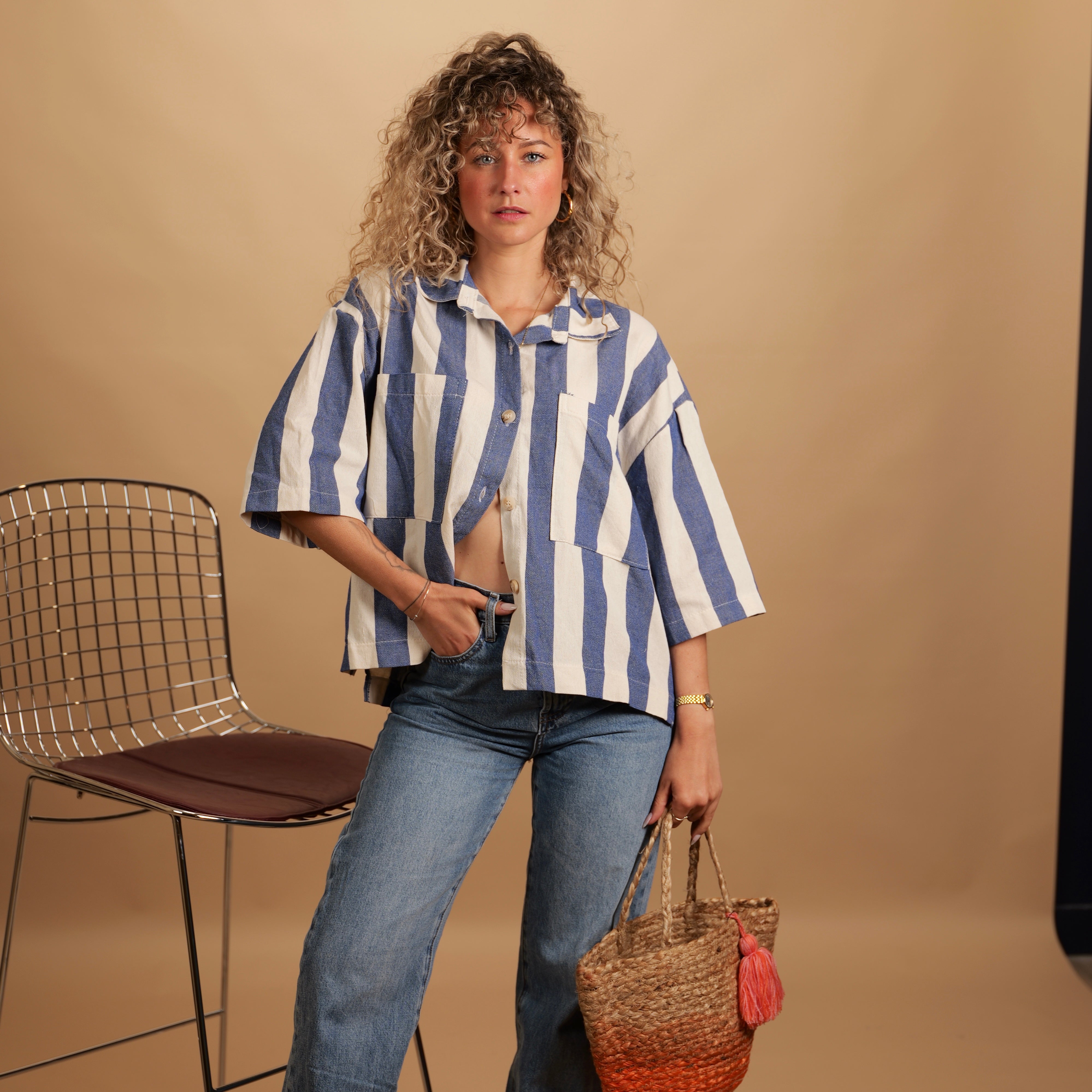 Chemise STRYA rayée bleu & écru