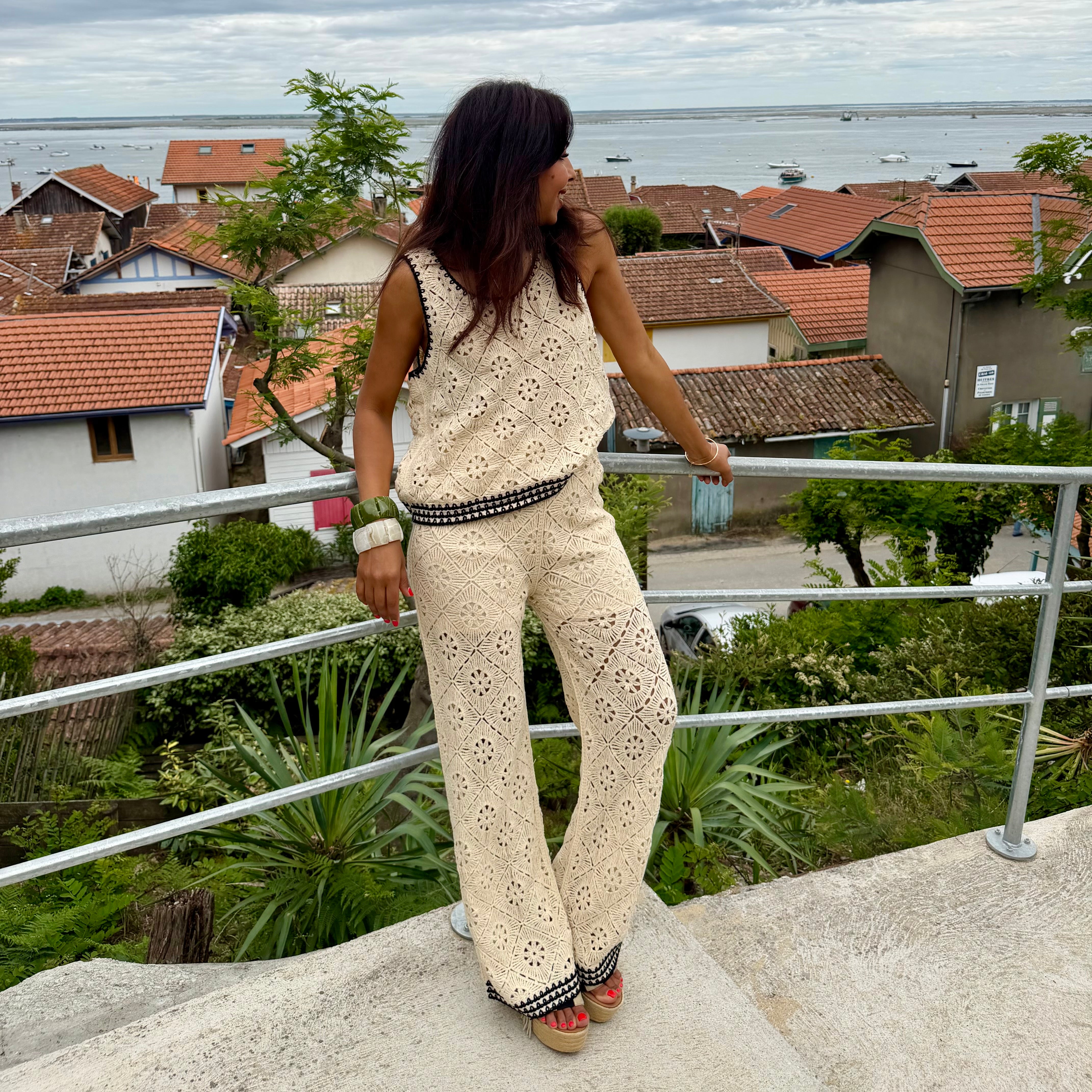 Pantalon crochet ajouré en coton