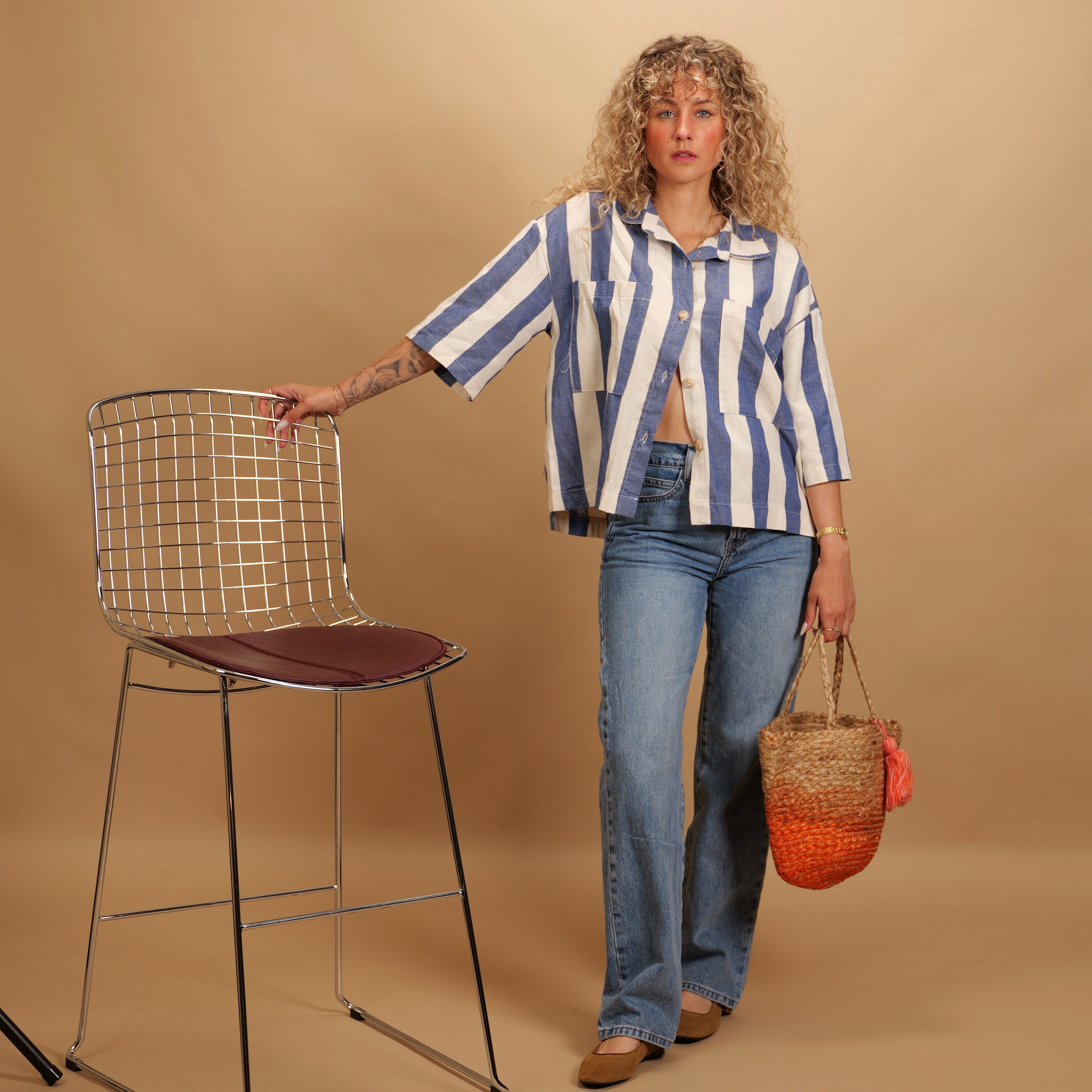 Chemise STRYA rayée bleu & écru