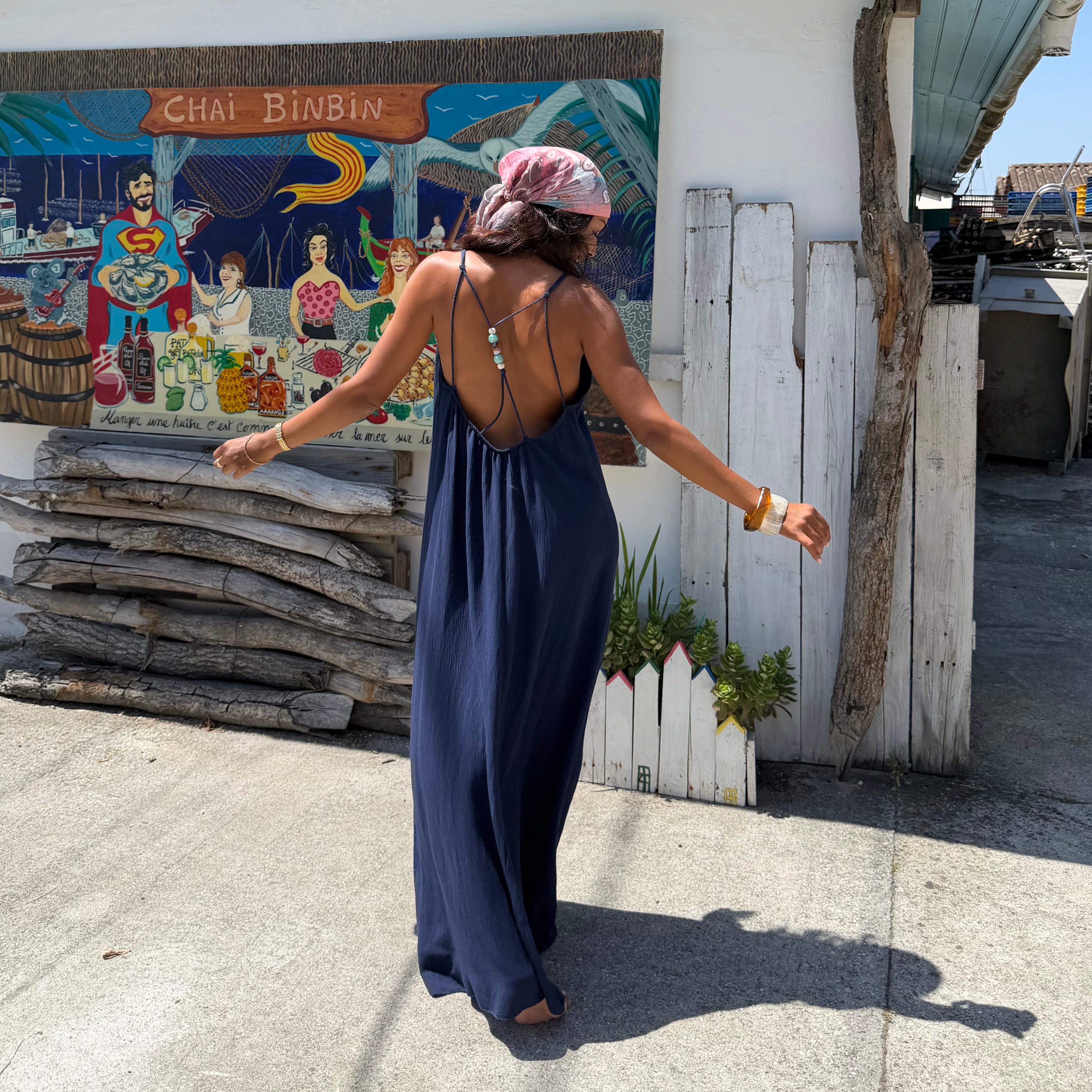 ROBE AZUR longue dos nu bleu marine