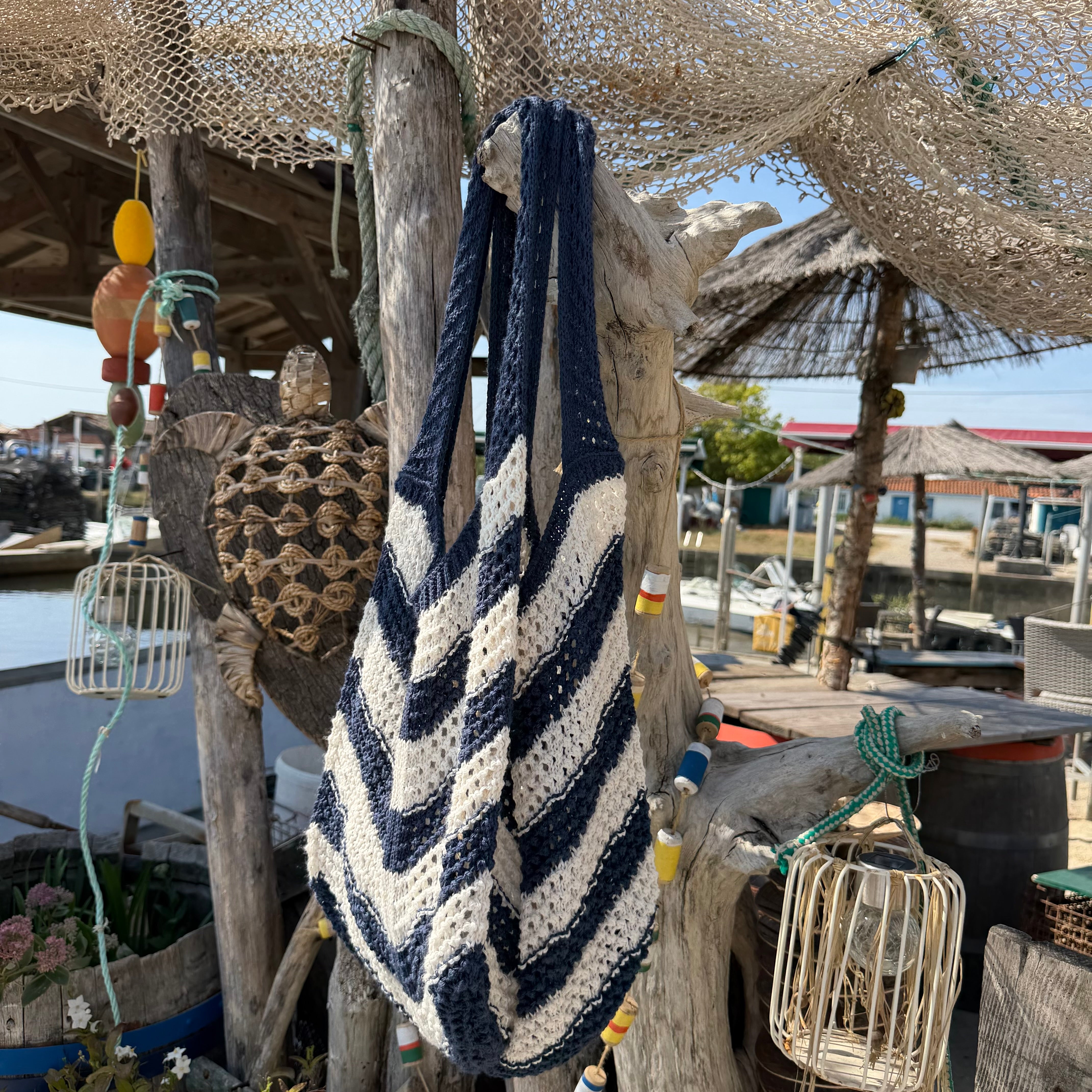 Sac cabas crochet bleu marine