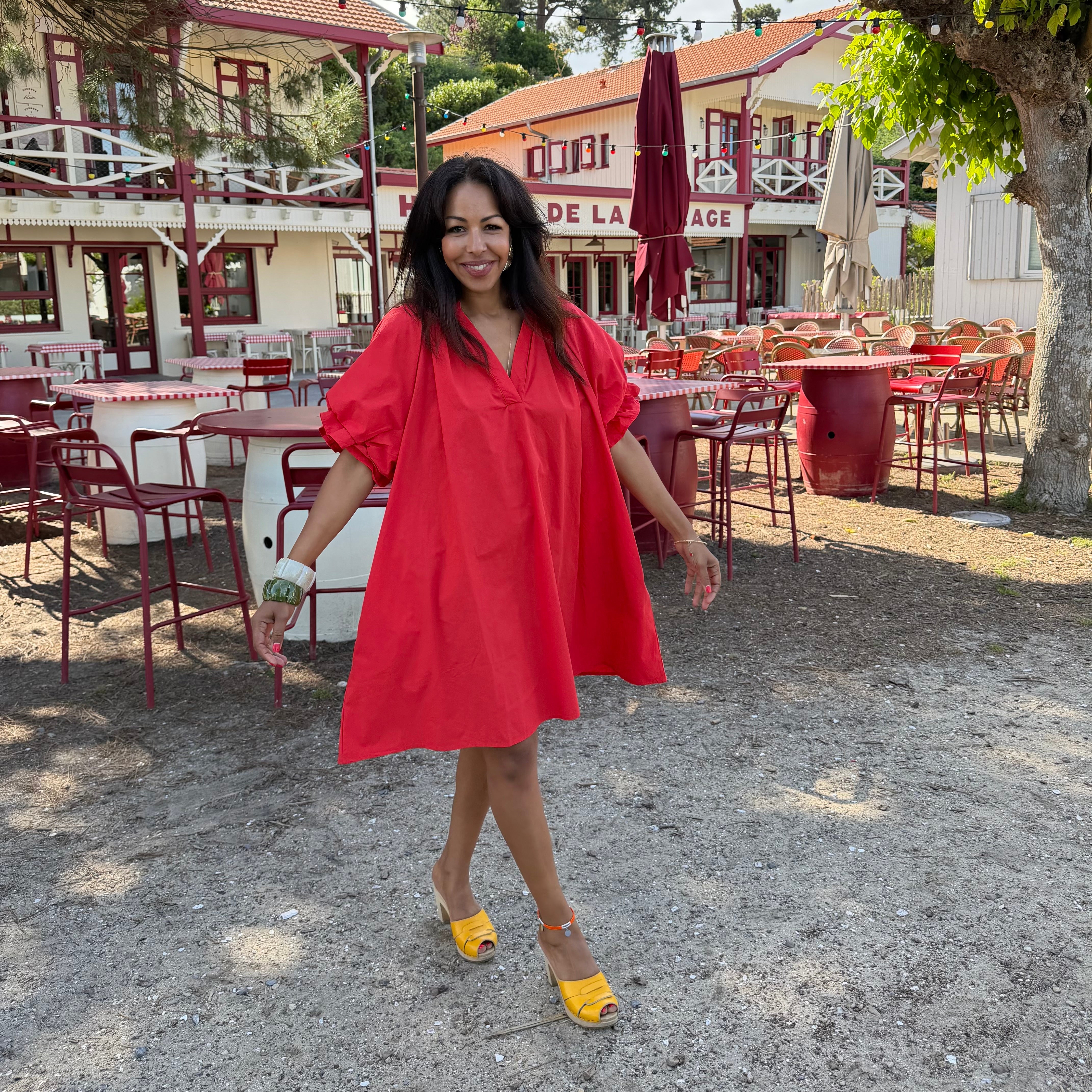 Robe fluide CAROLINE rouge en coton