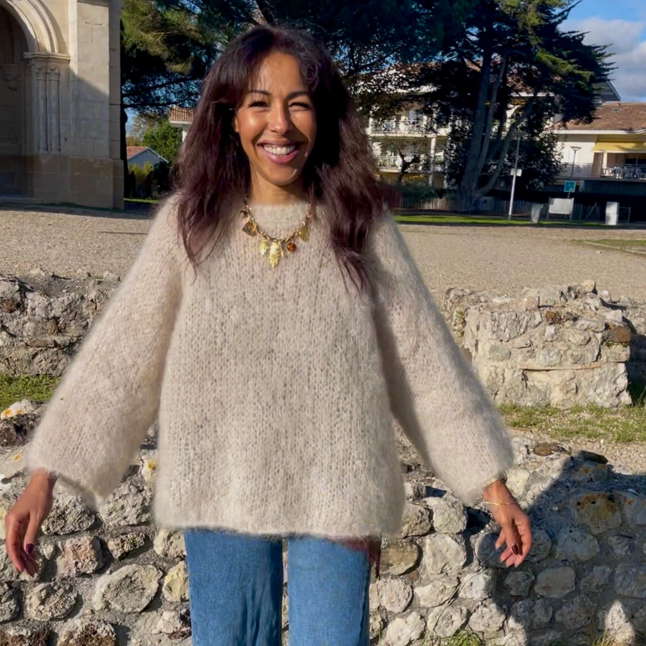 Pull en kid mohair GLADYS écru à la coupe oversize