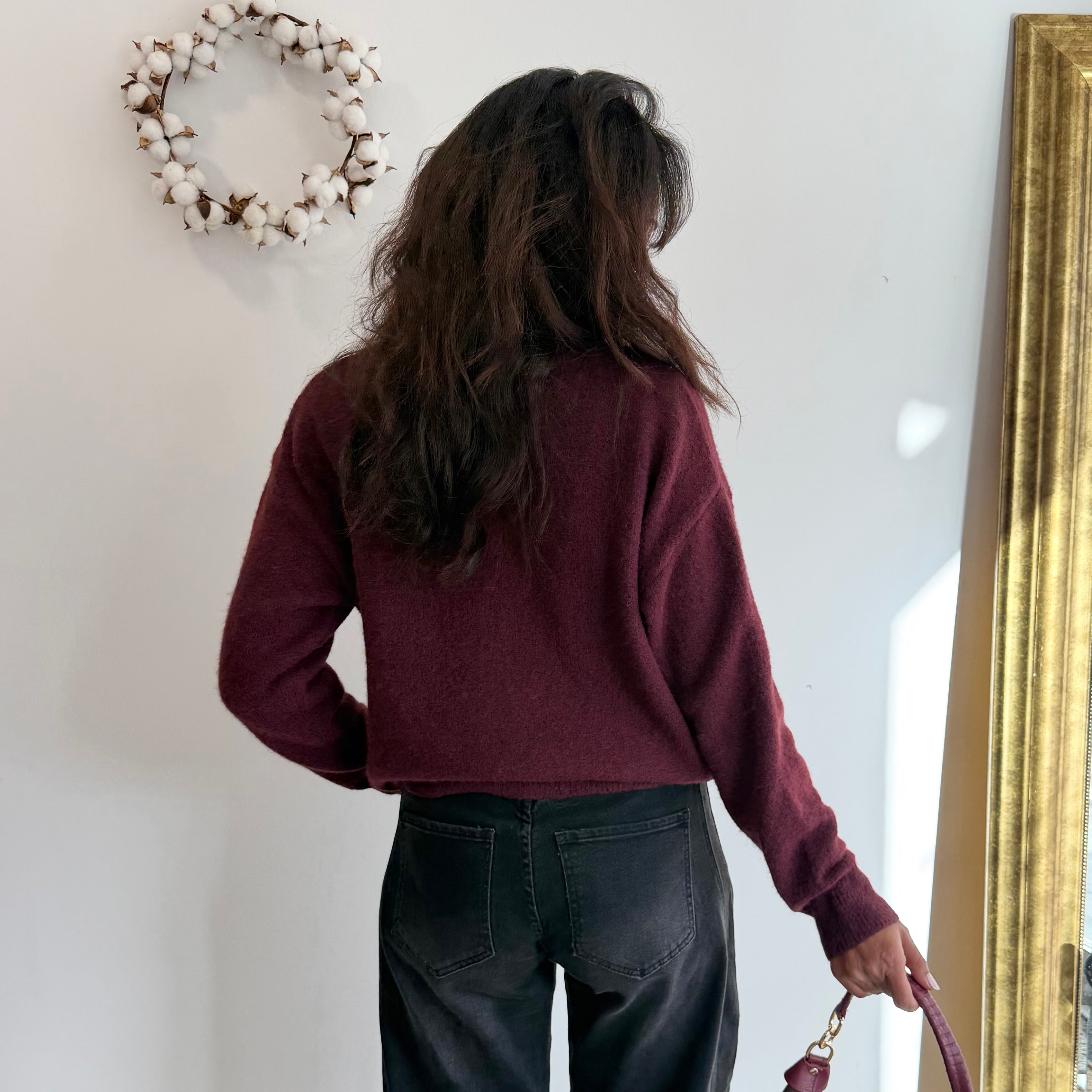 Gilet NOEL, couleur prune, bouton bijoux