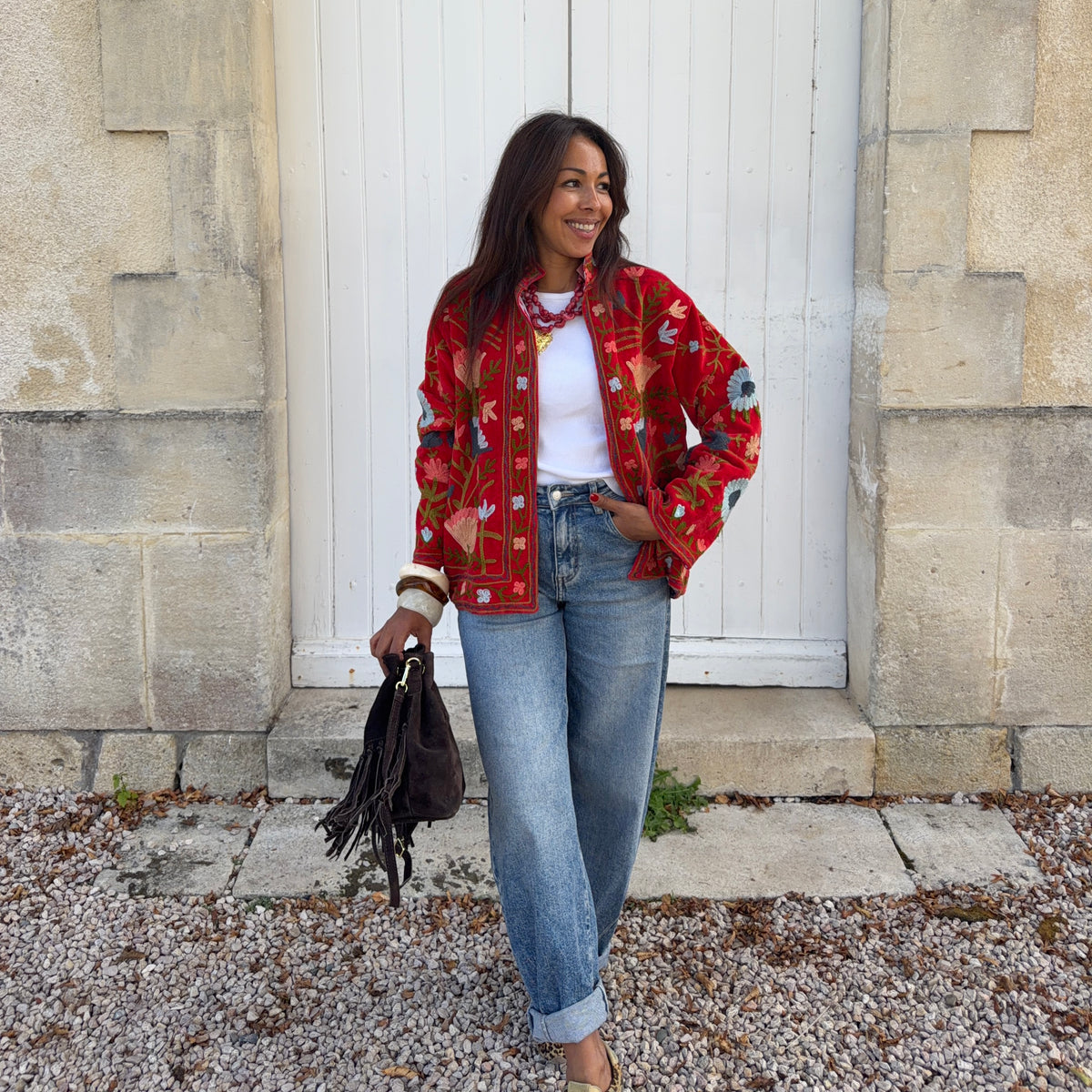 Veste SUZANE brodé rouge