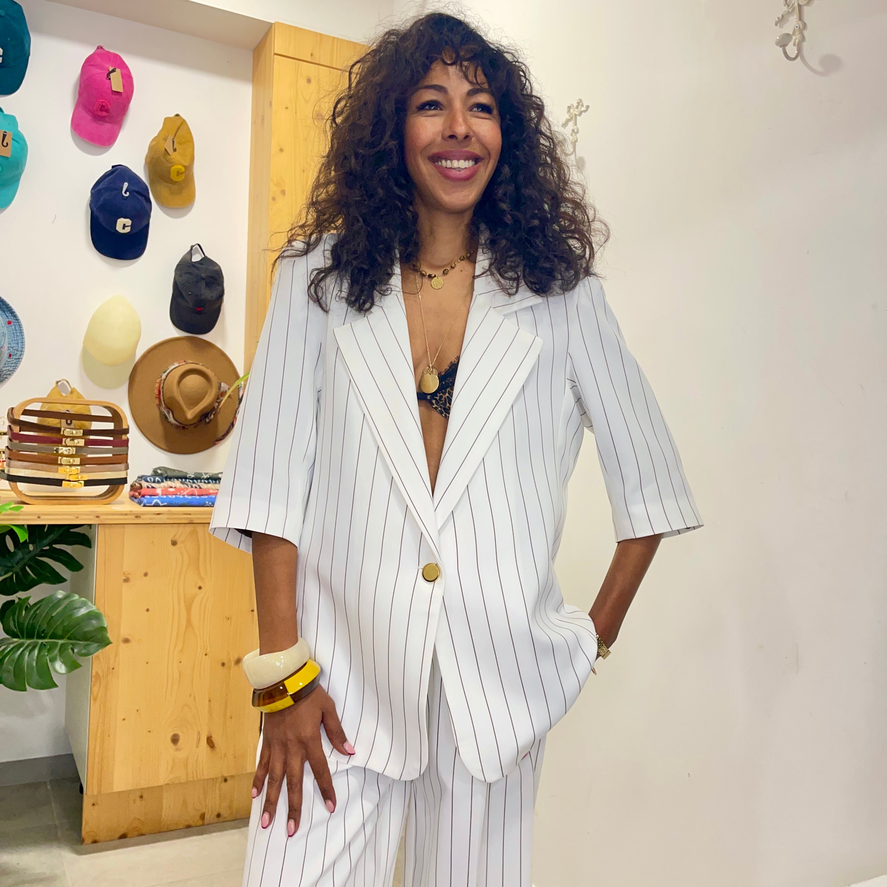Blazer IZIA blanc rayé marron