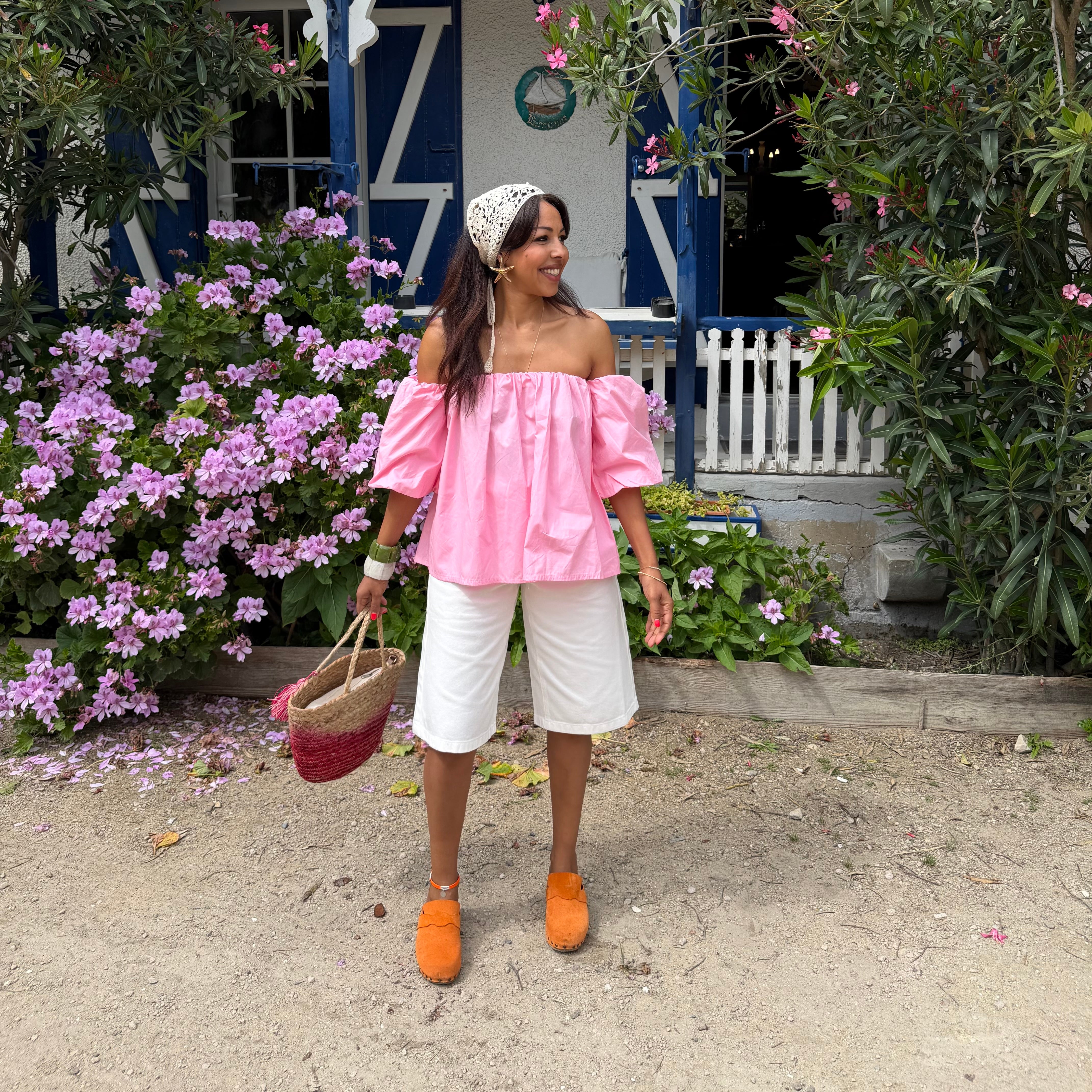 Blouse LIO rose poudré – coton –col bardot