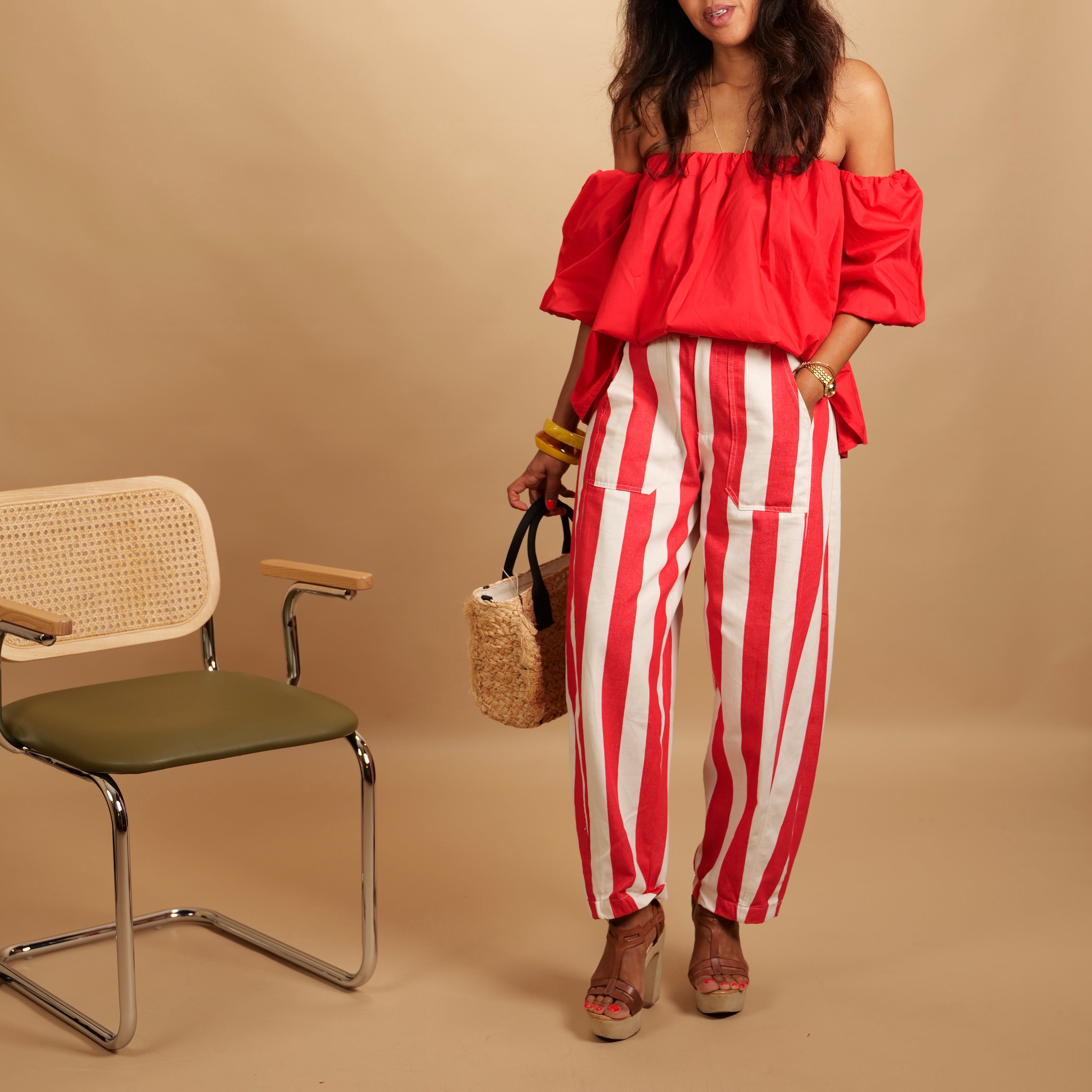 Pantalon LOUNA rayé rouge & blanc