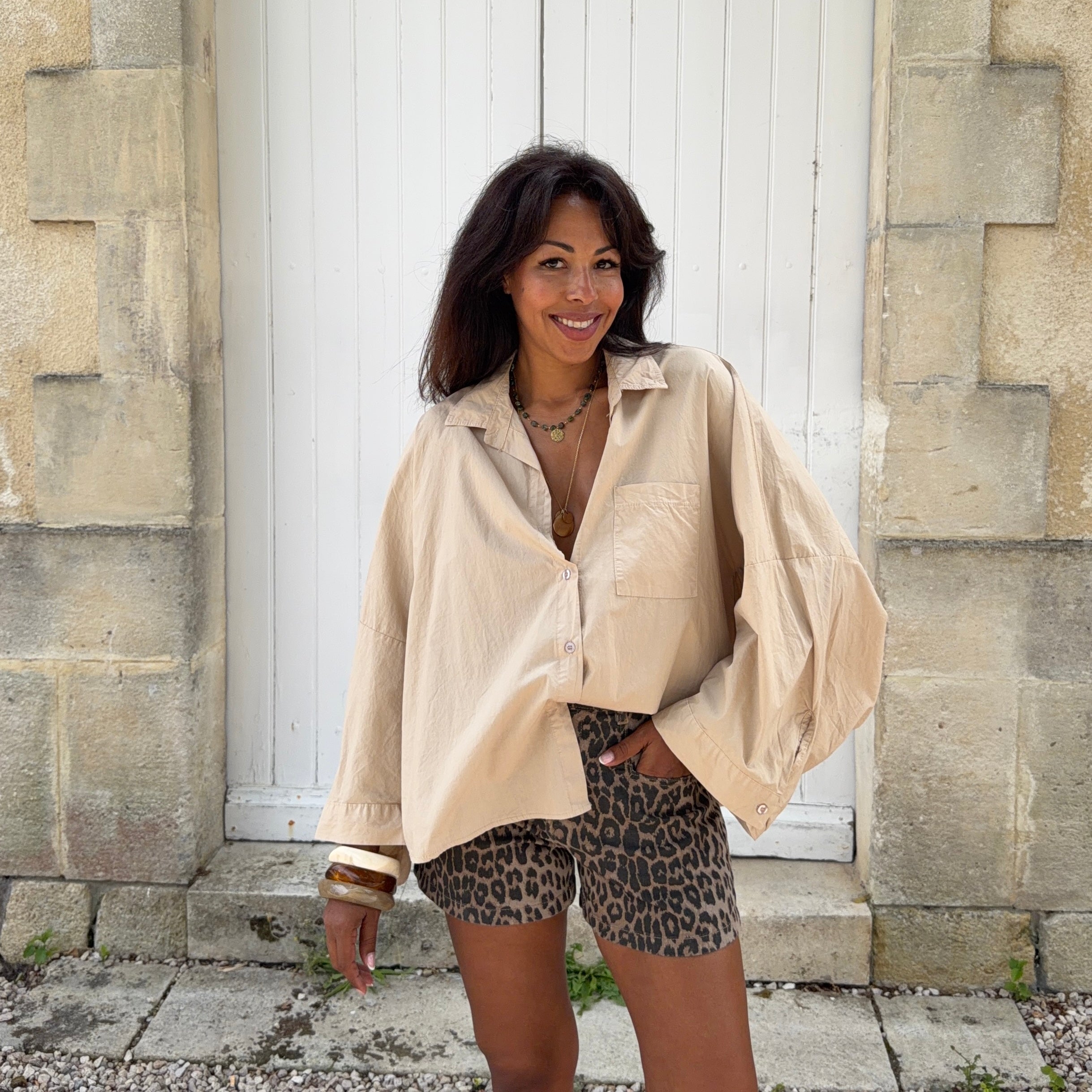 CHEMISE SAFARI OVERSIZE EN COTON BEIGE