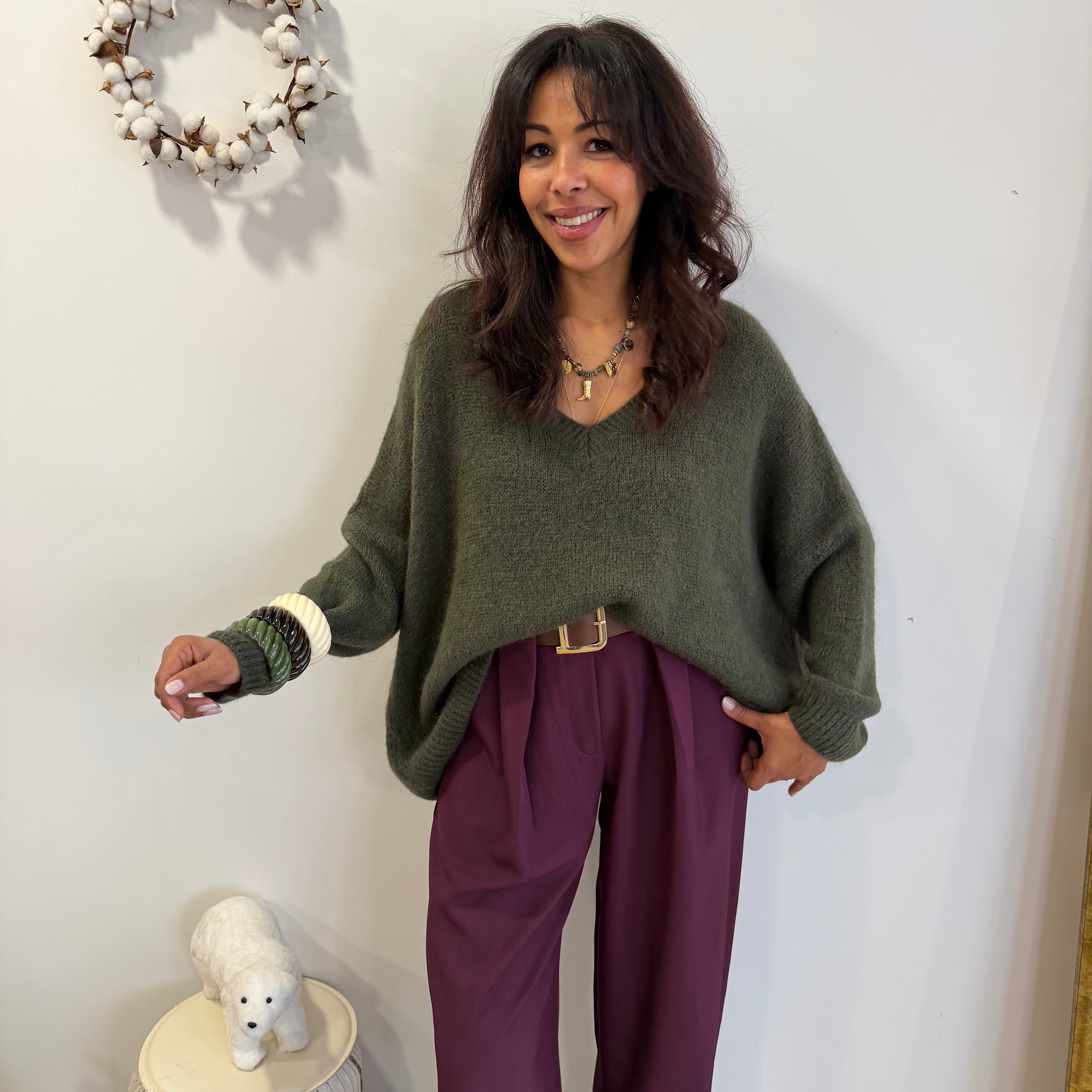 Pull col V, VALI kaki