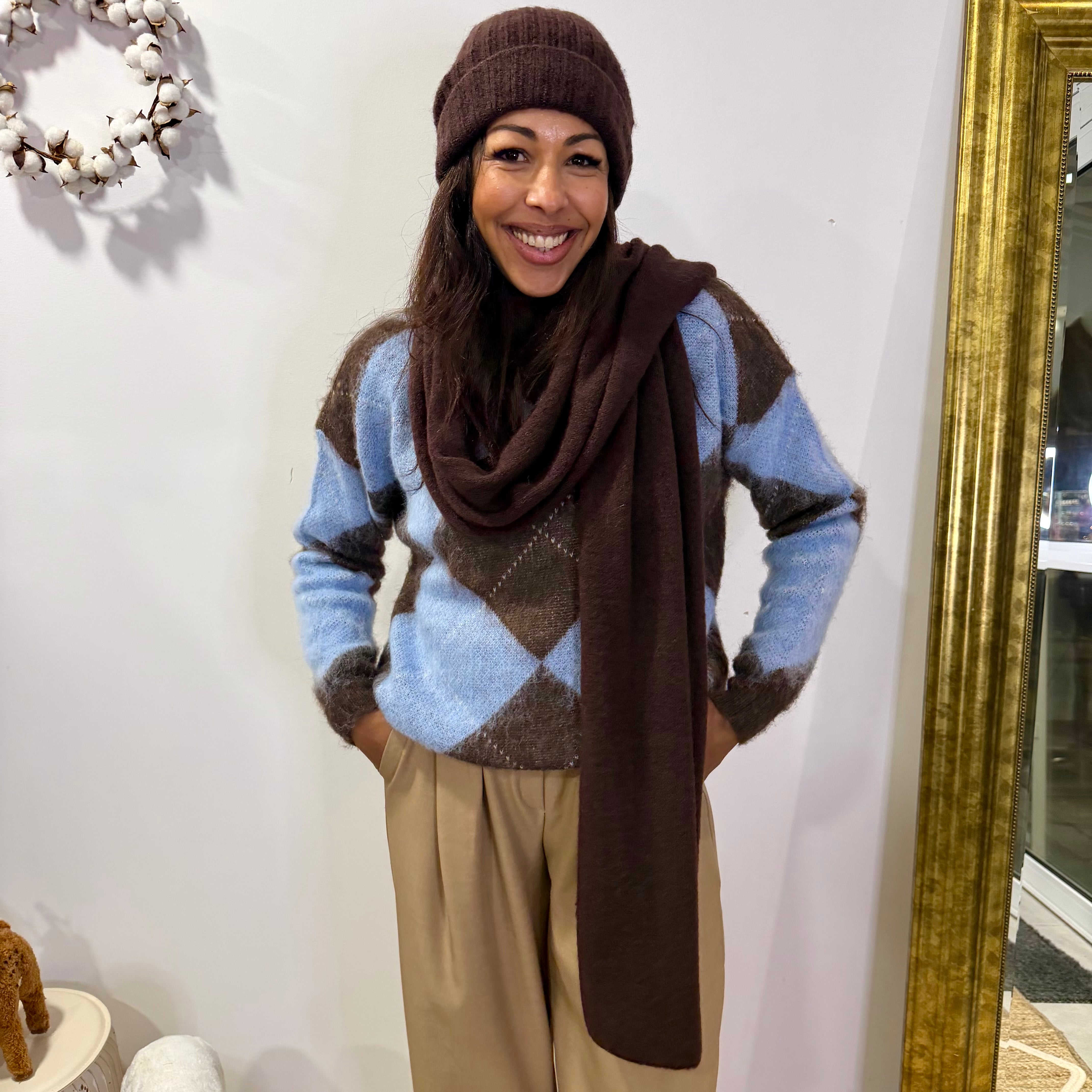 Ensemble Bonnet Écharpe marron