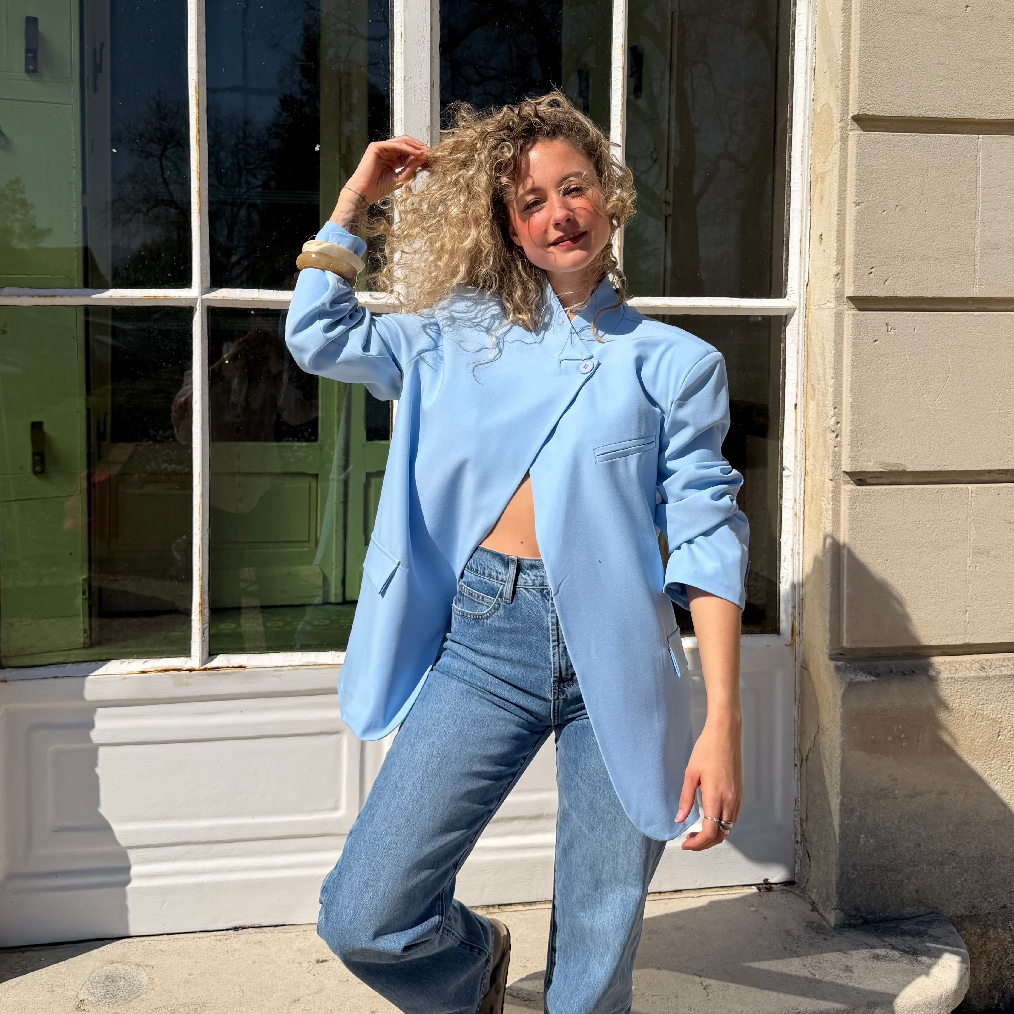 Blazer oversize ENZO col mao bleu pastel