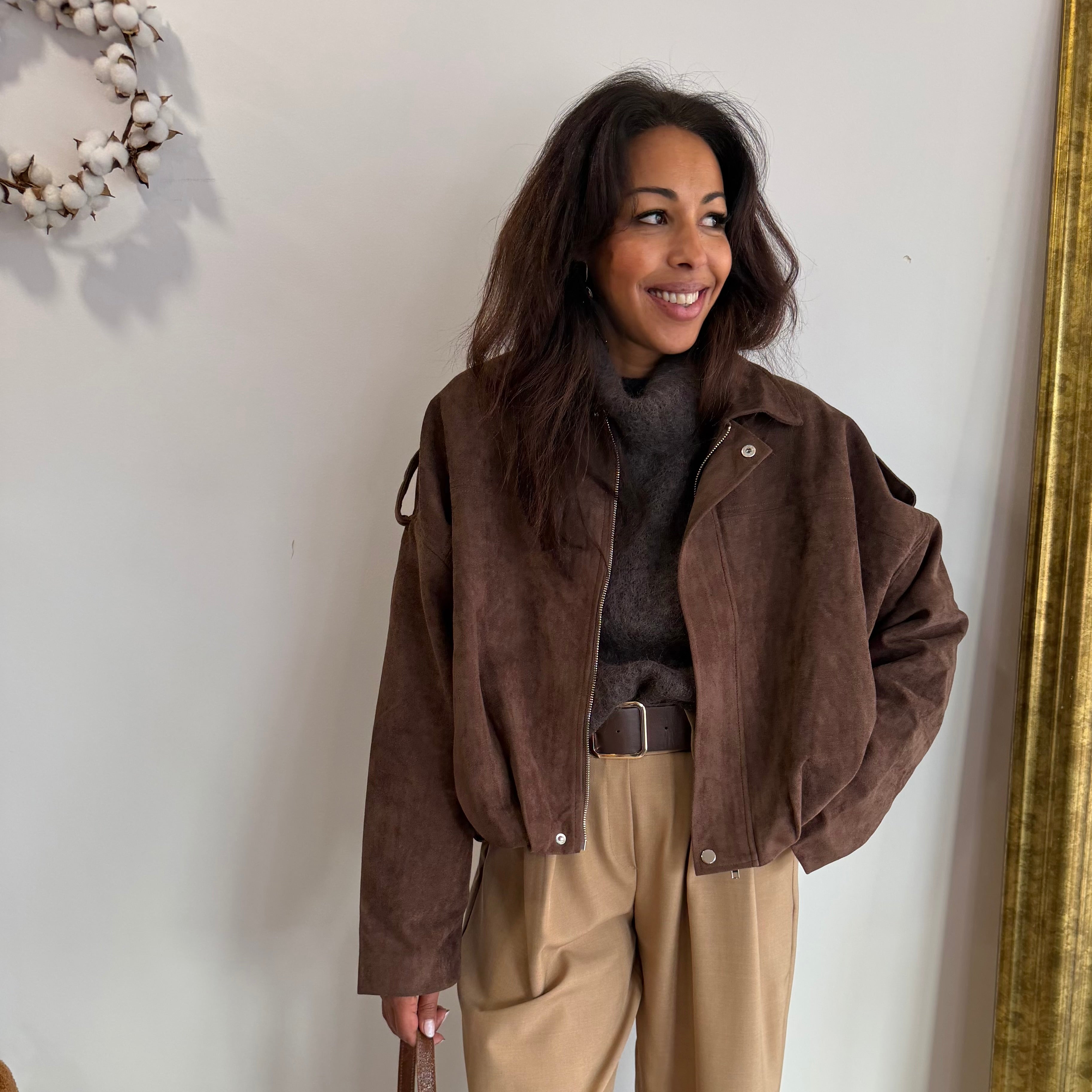 Bombers GAZIA oversize façon daim marron