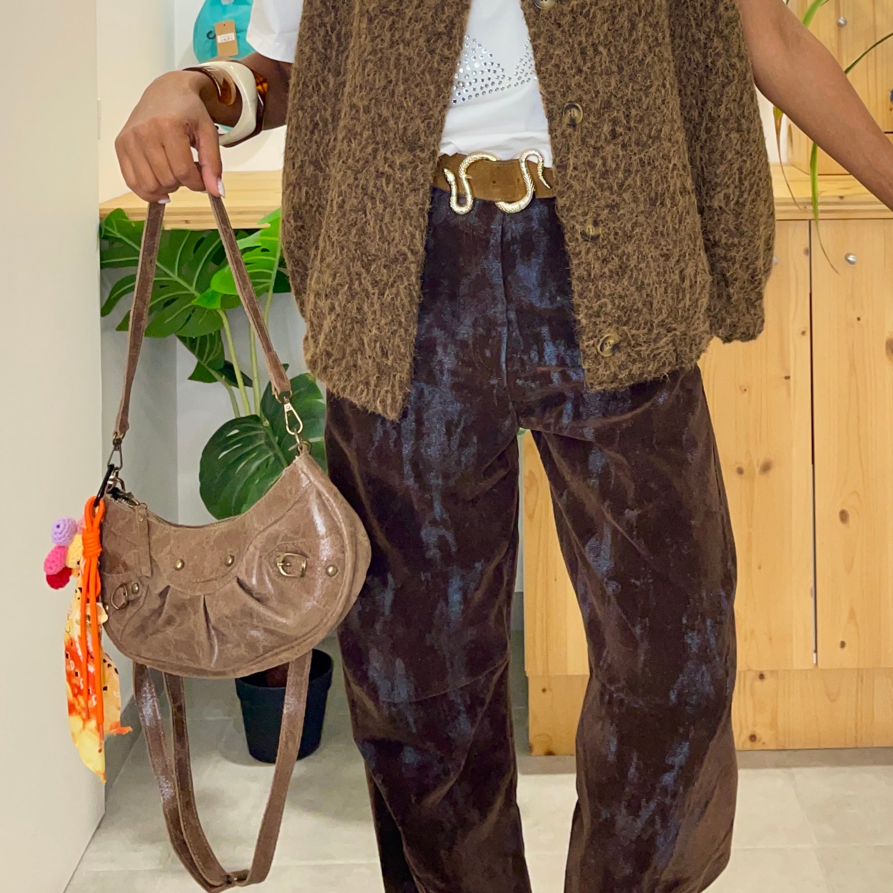 Sac à main effet cuir vieilli LEANE taupe