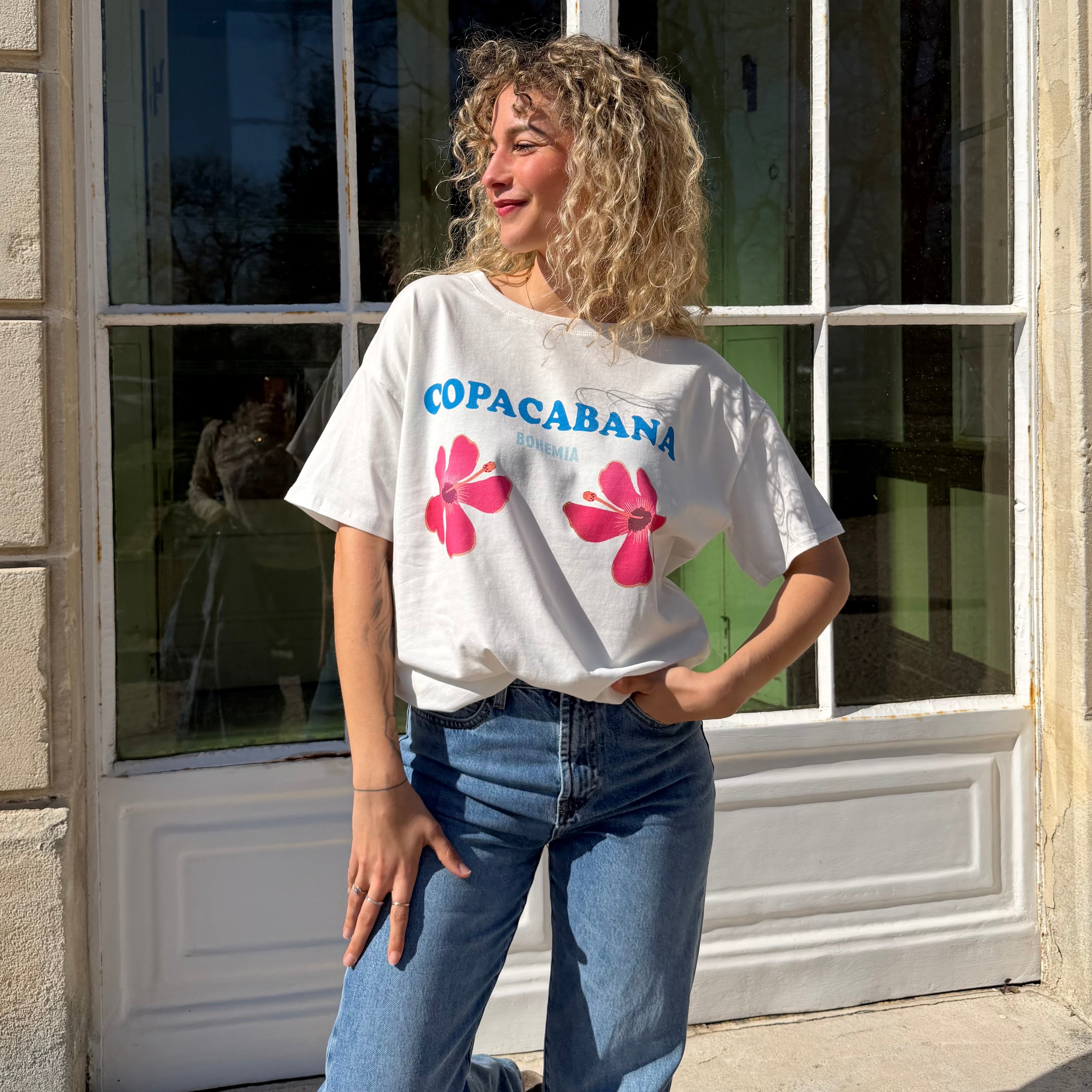 T-shirt oversize à manches courtes blanc  BOHEMIA sérigraphié