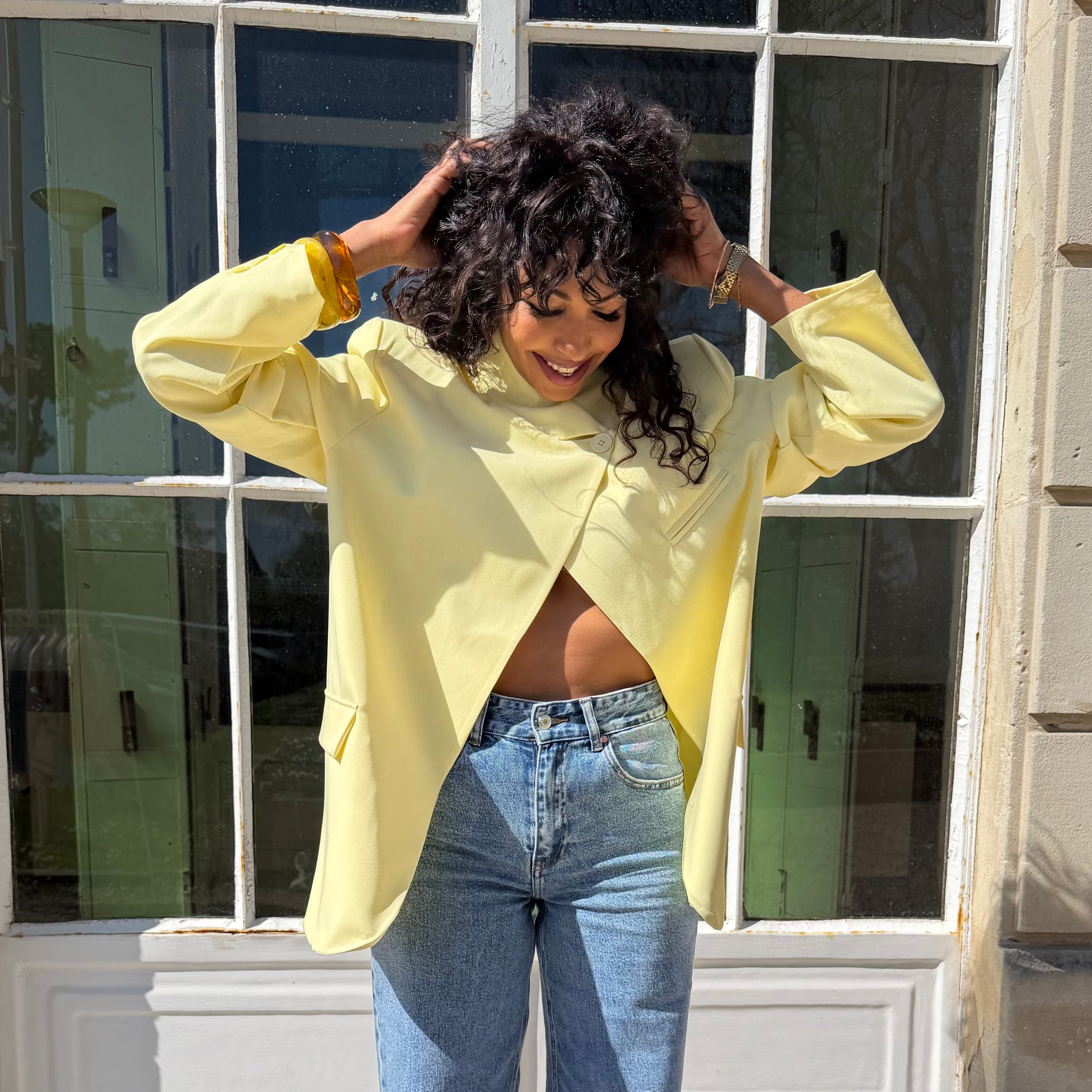 Blazer col mao, ENZO, jaune pastel