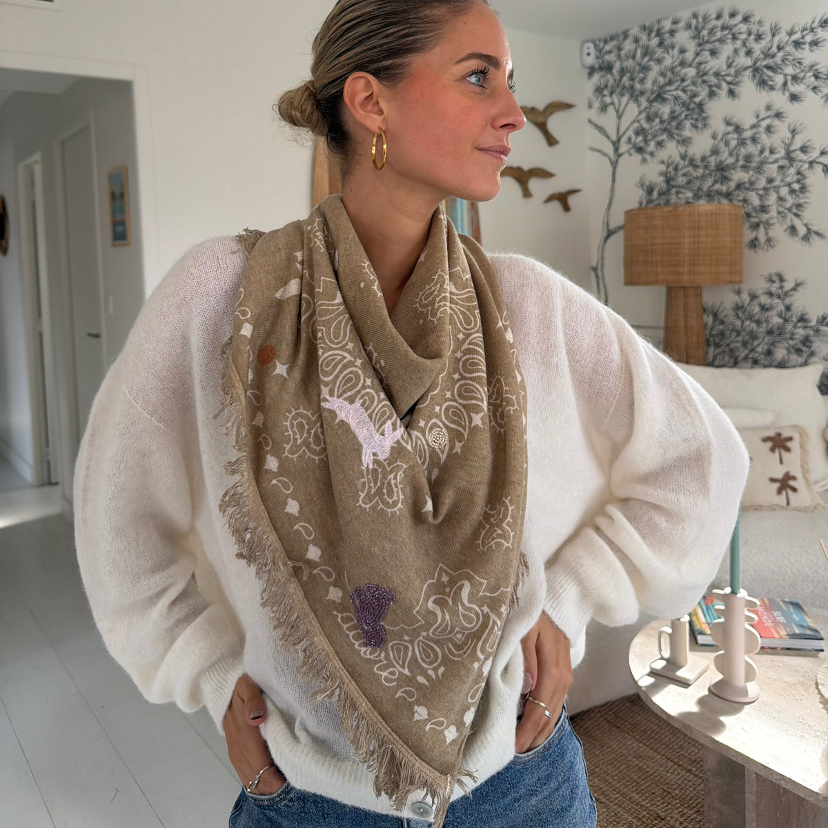 Echarpe imprimé LUCKY beige