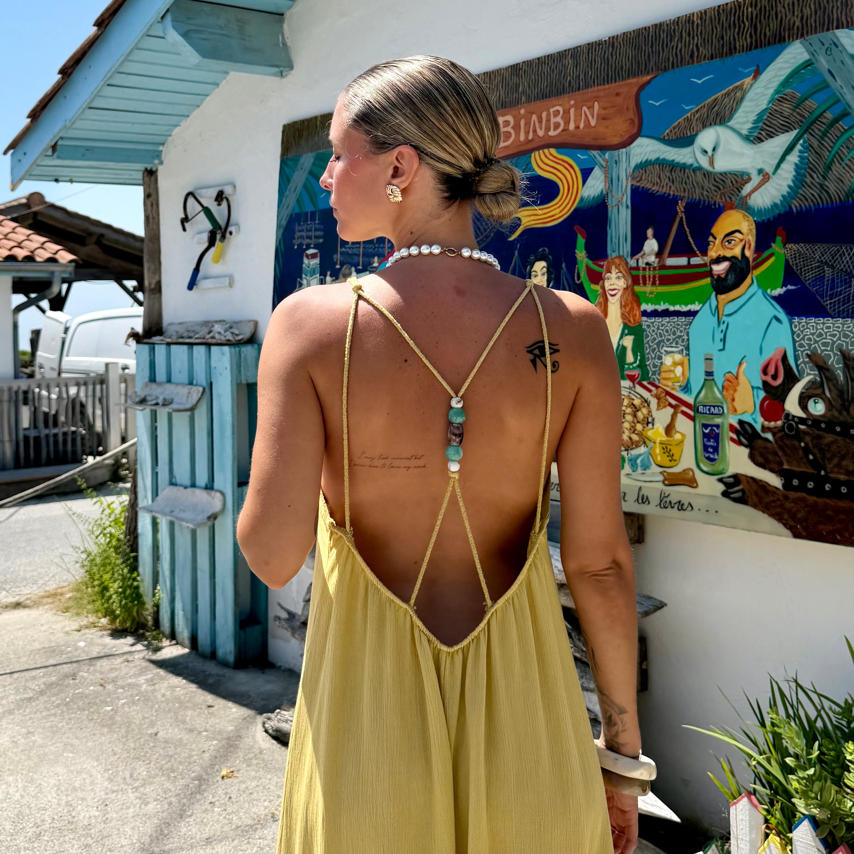 ROBE AZUR longue dos nu jaune