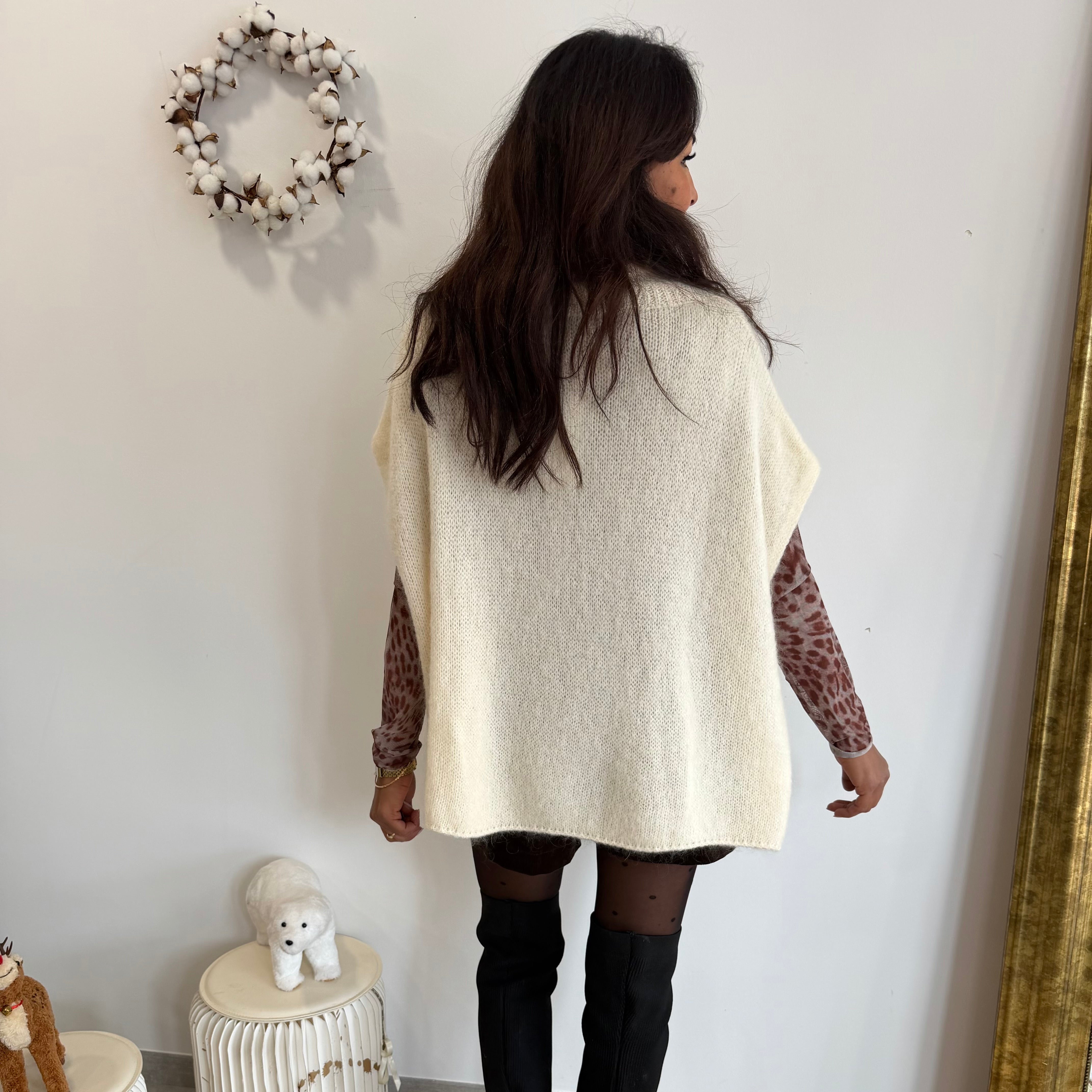 Pull col roulé, ANTA ecru, mohair, laine