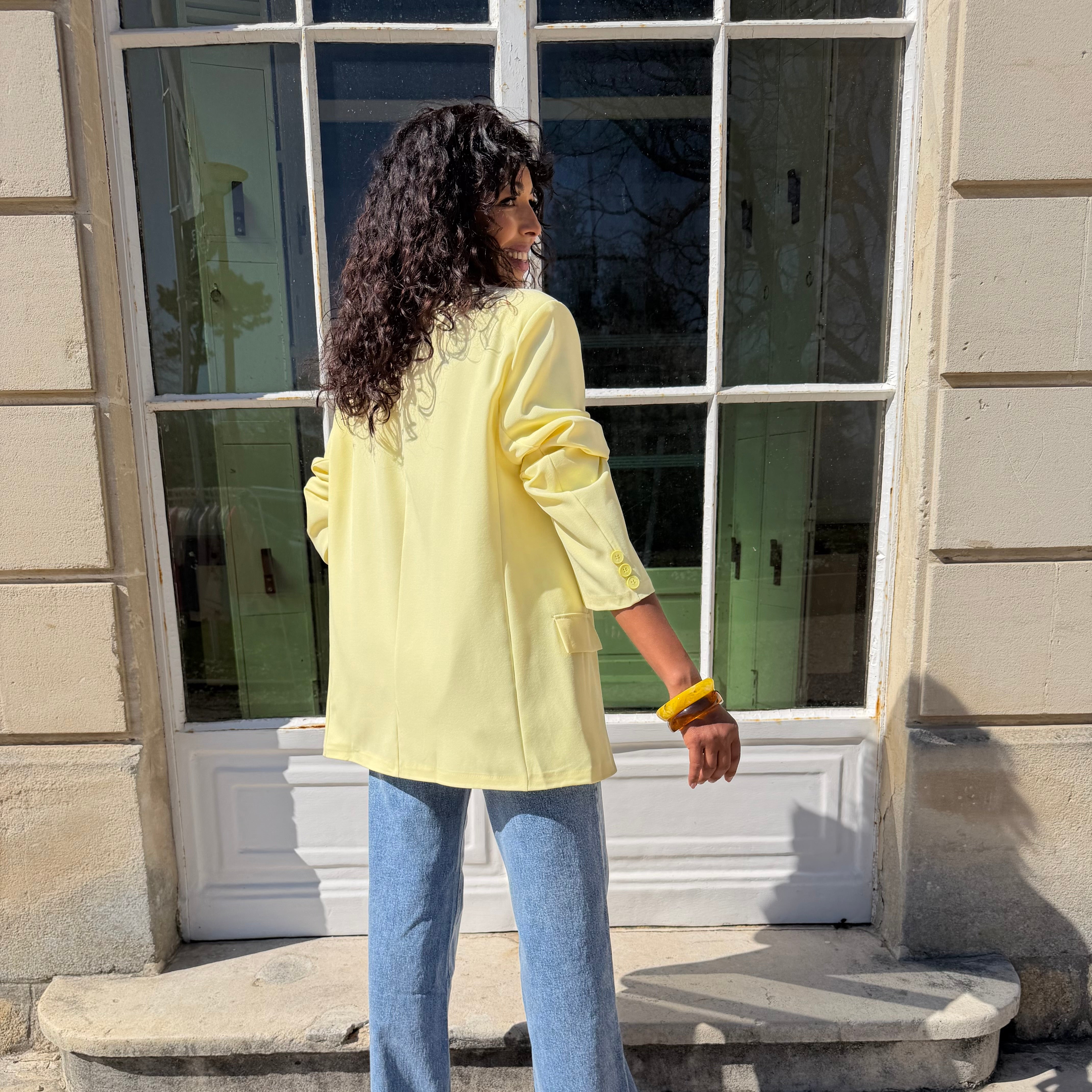 Blazer col mao, ENZO, jaune pastel