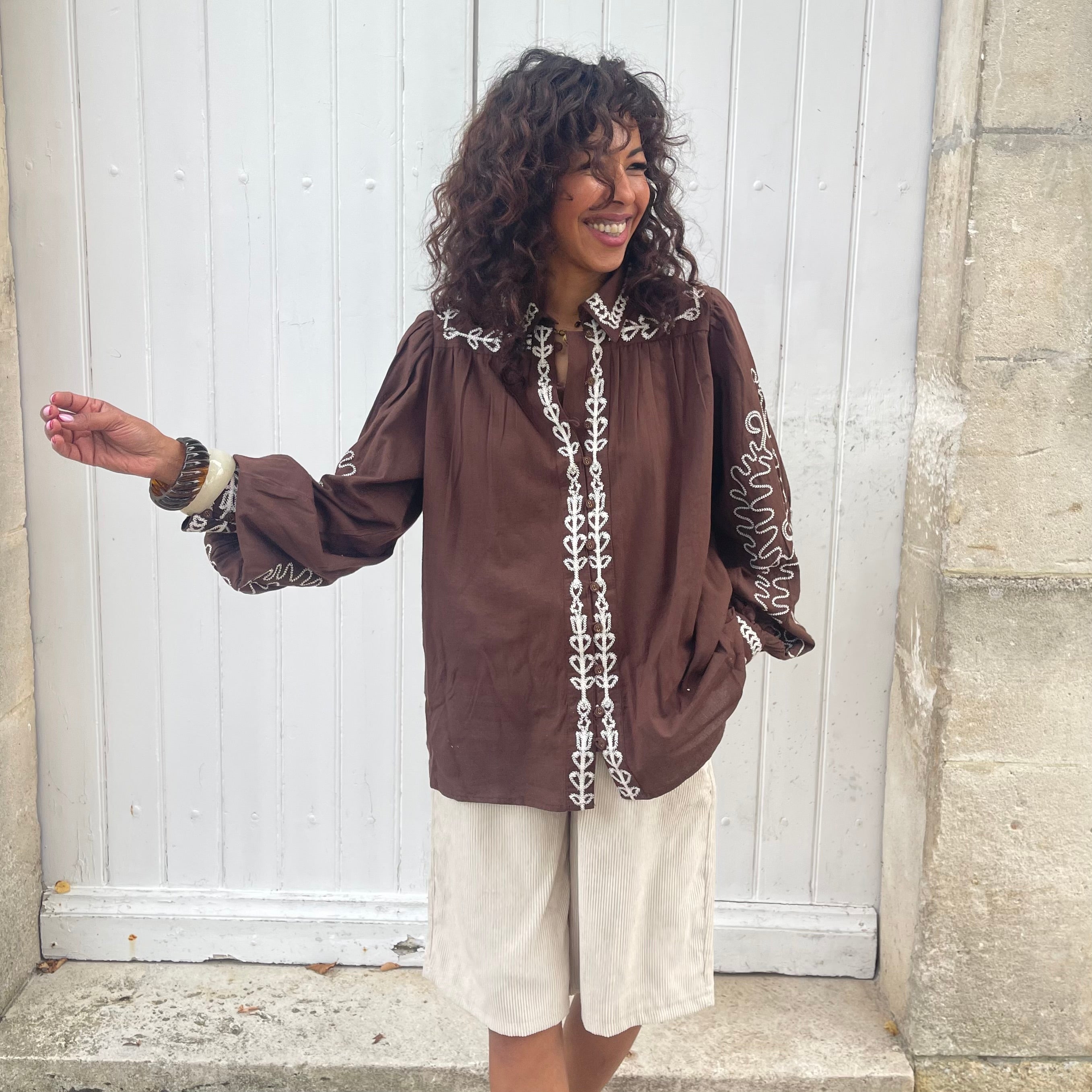 Blouse coton TABACO brodé