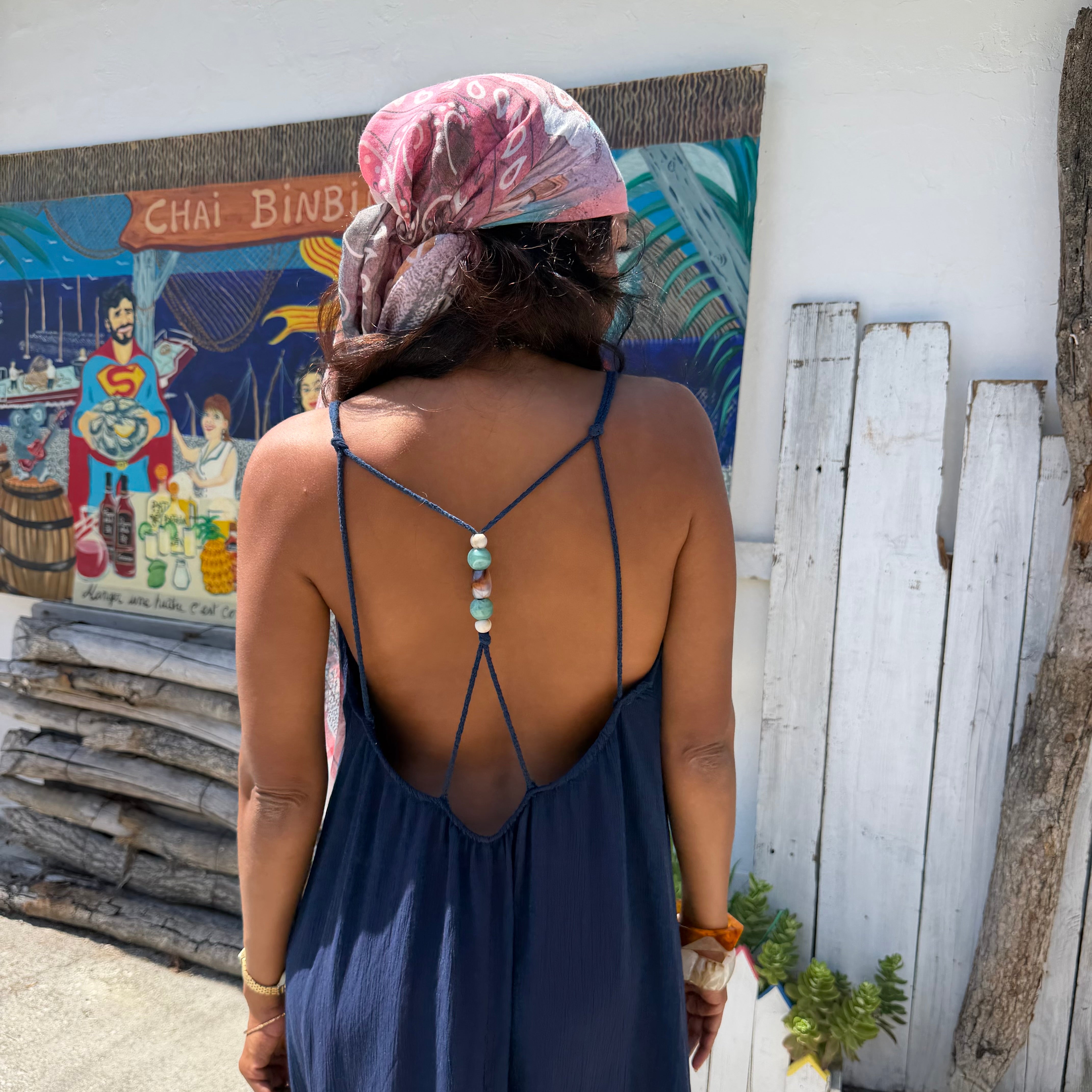 ROBE AZUR longue dos nu bleu marine