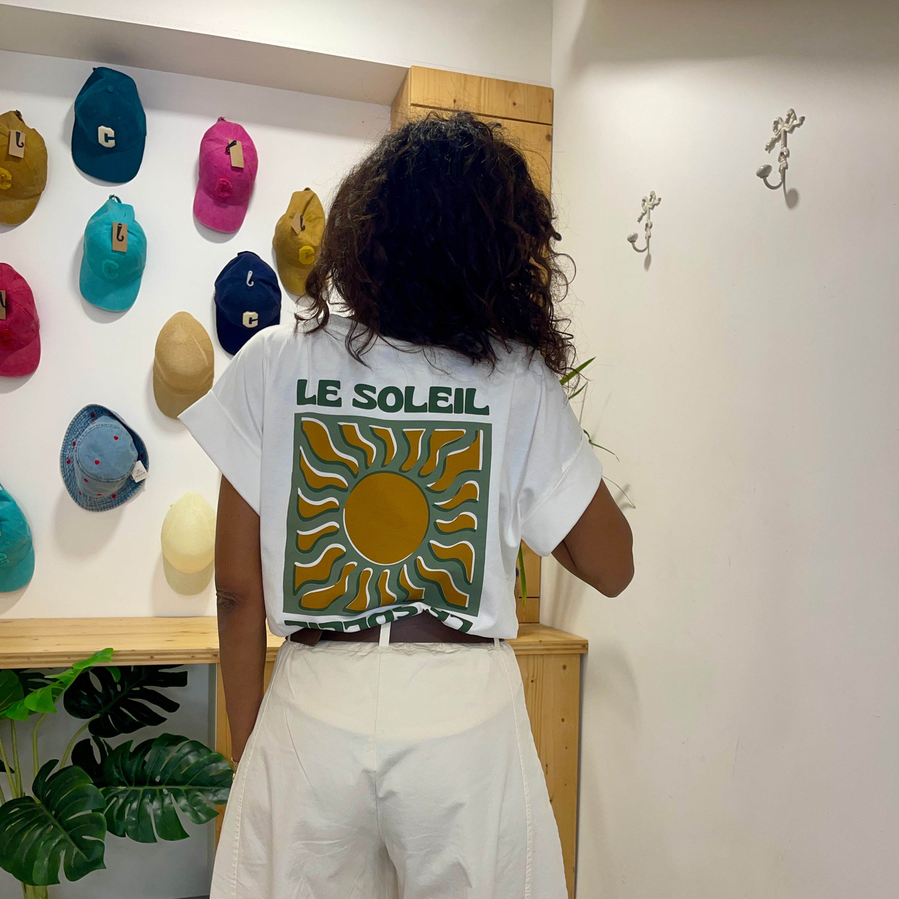 T-shirt manches courtes blanc impression SOLEIL kaki