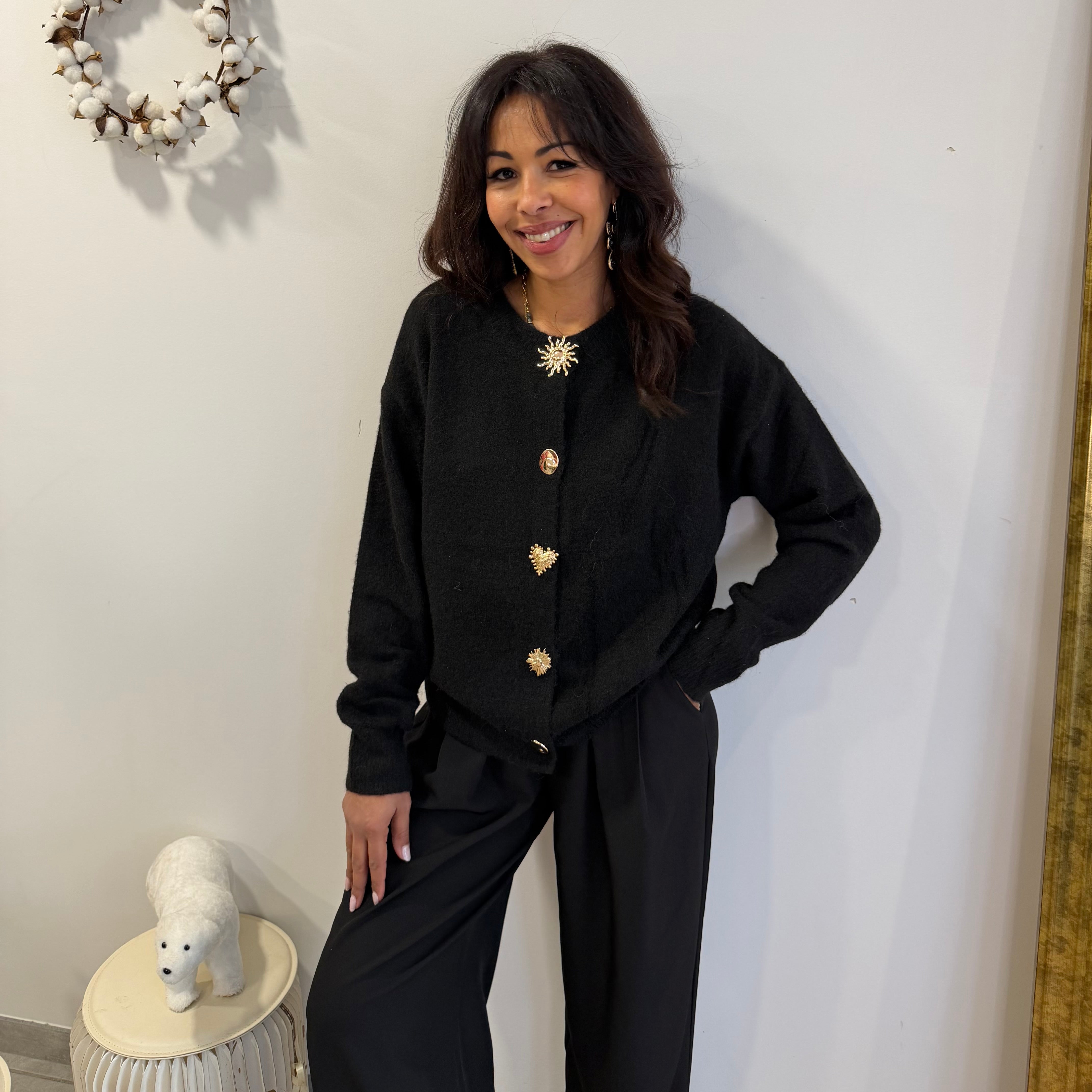 Gilet NOEL, couleur noir, bouton bijoux