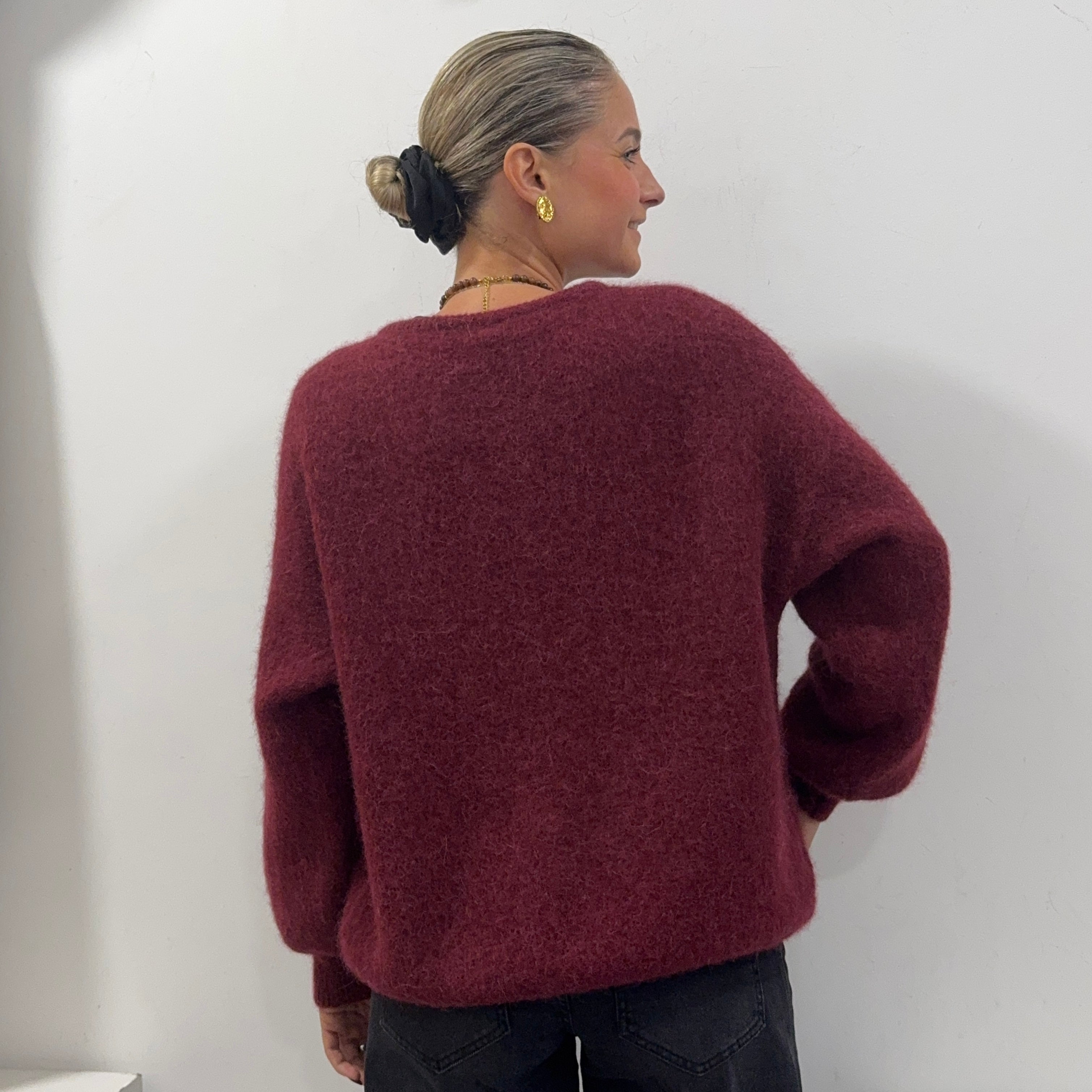 Gillet à nœuds ISAAC en alpaga, couleur aubergine