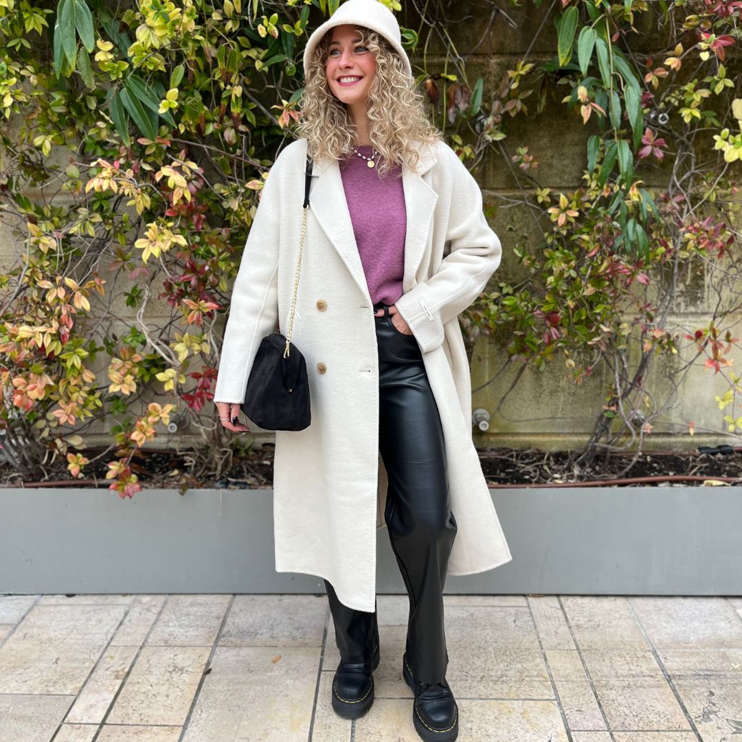 Manteau long en laine NAYLA crème à la coupe oversize
