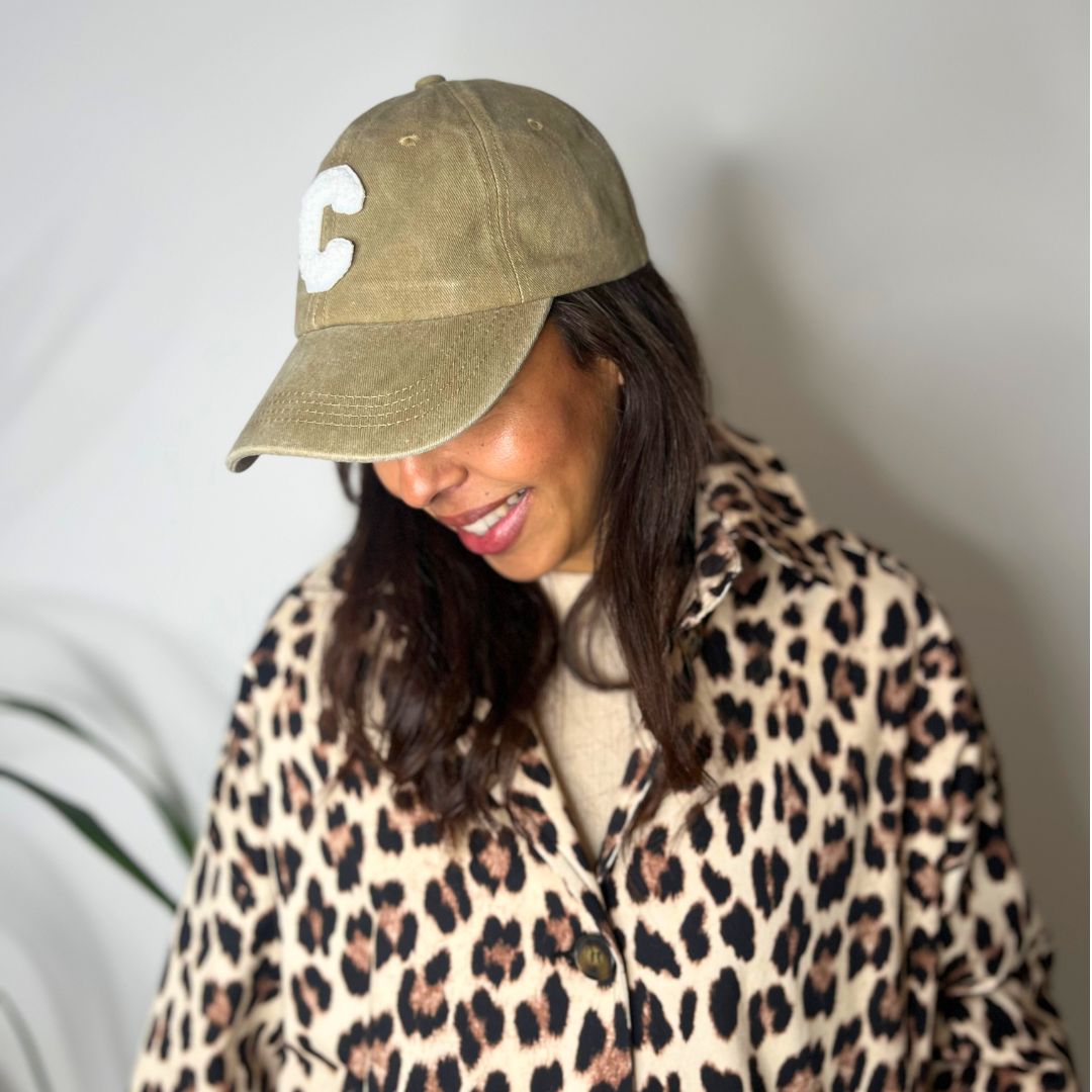 Casquette C beige effet denim délavé