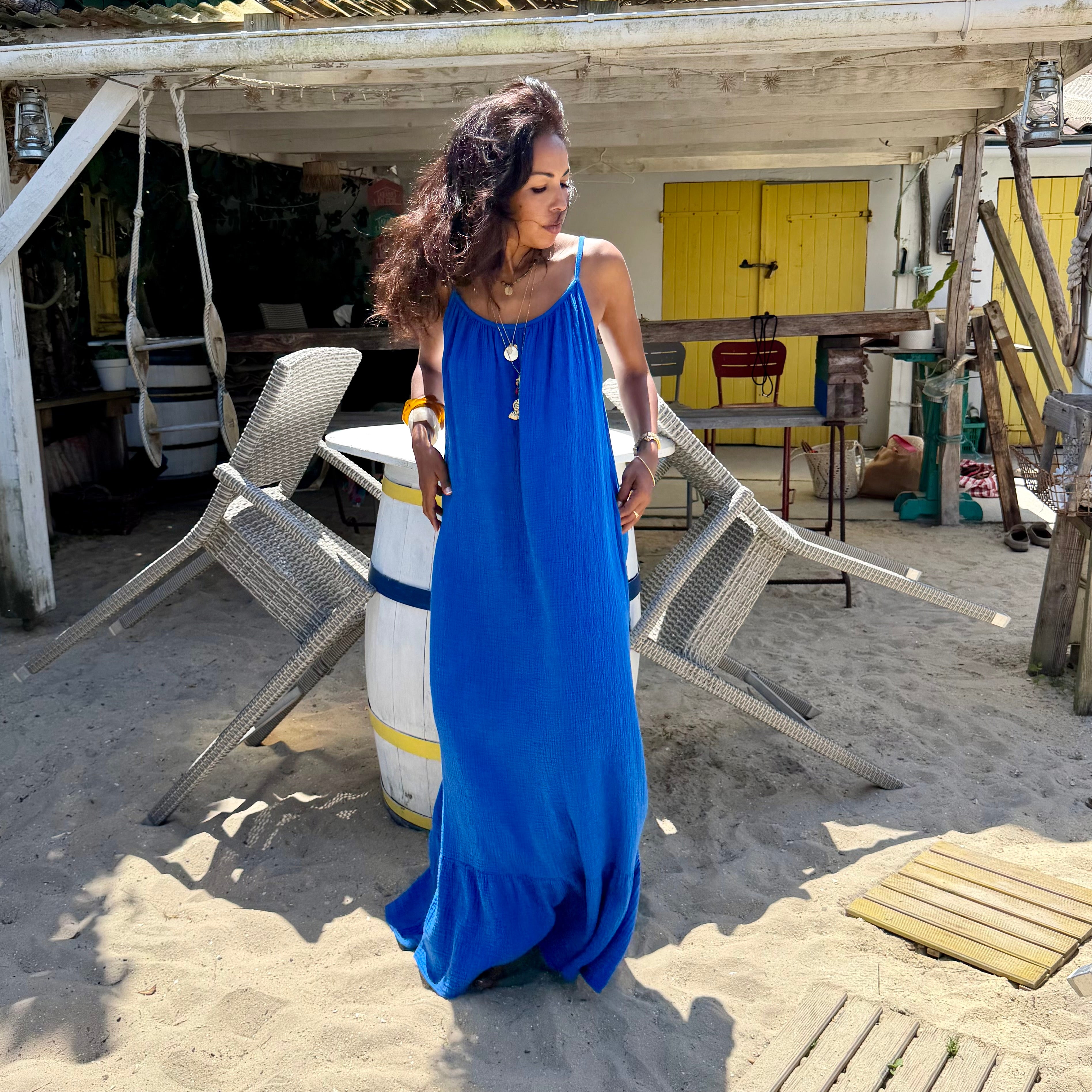 ROBE ANTA LONGUE GAZE DE COTON bleu roi