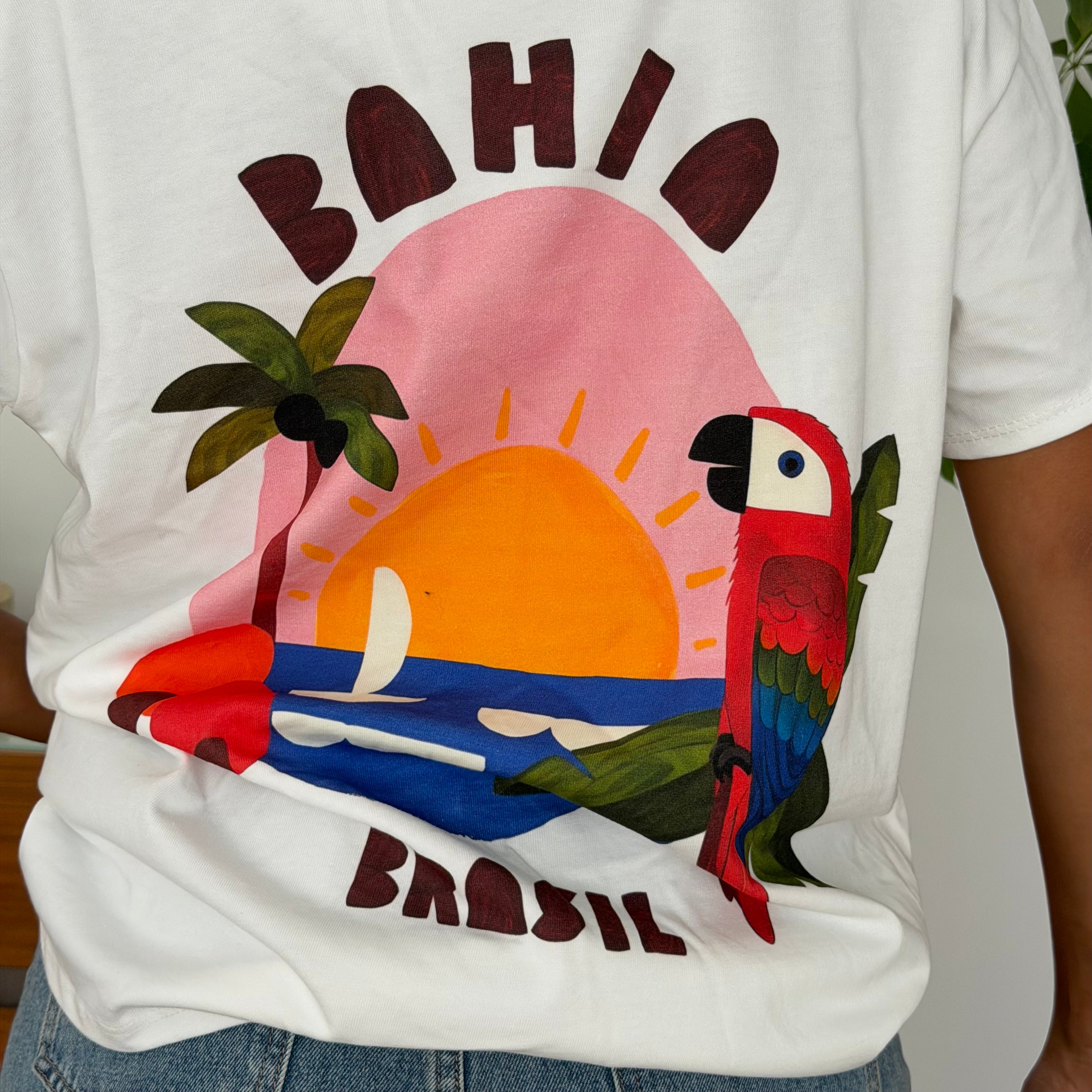 T-shirt blanc en coton imprimé BAHIA