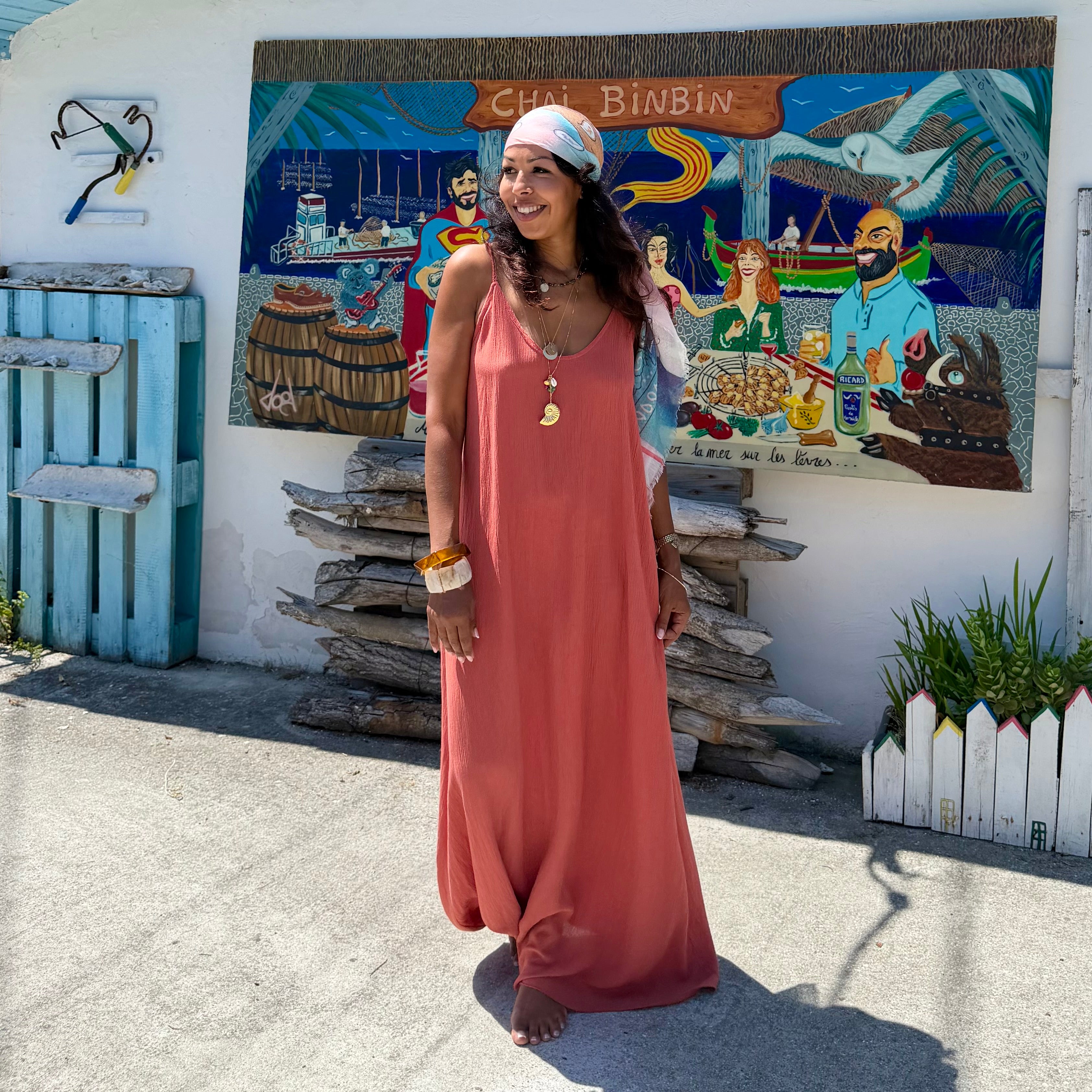 ROBE AZUR longue dos nu corail