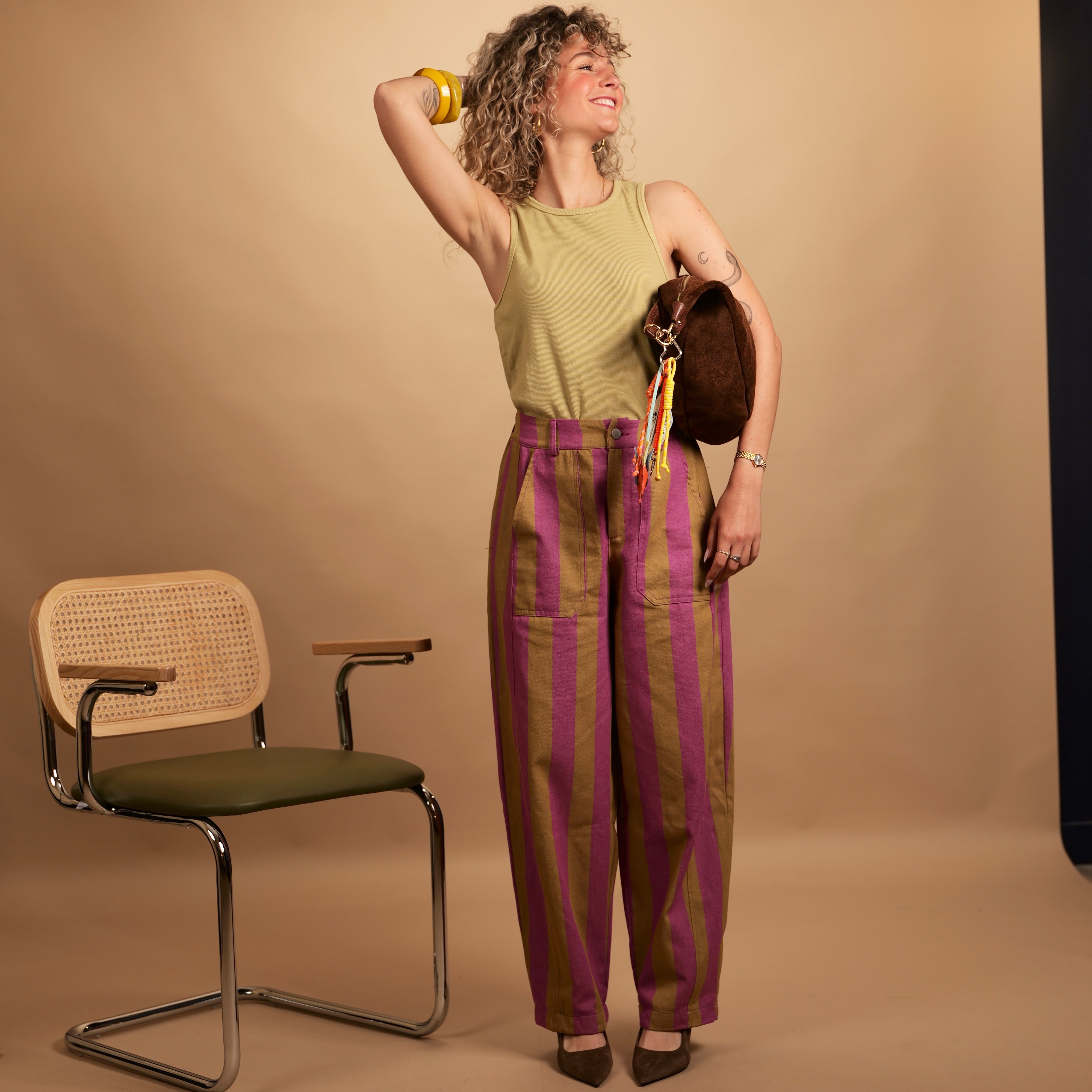 Pantalon LOUNA violet framboise & vert olive