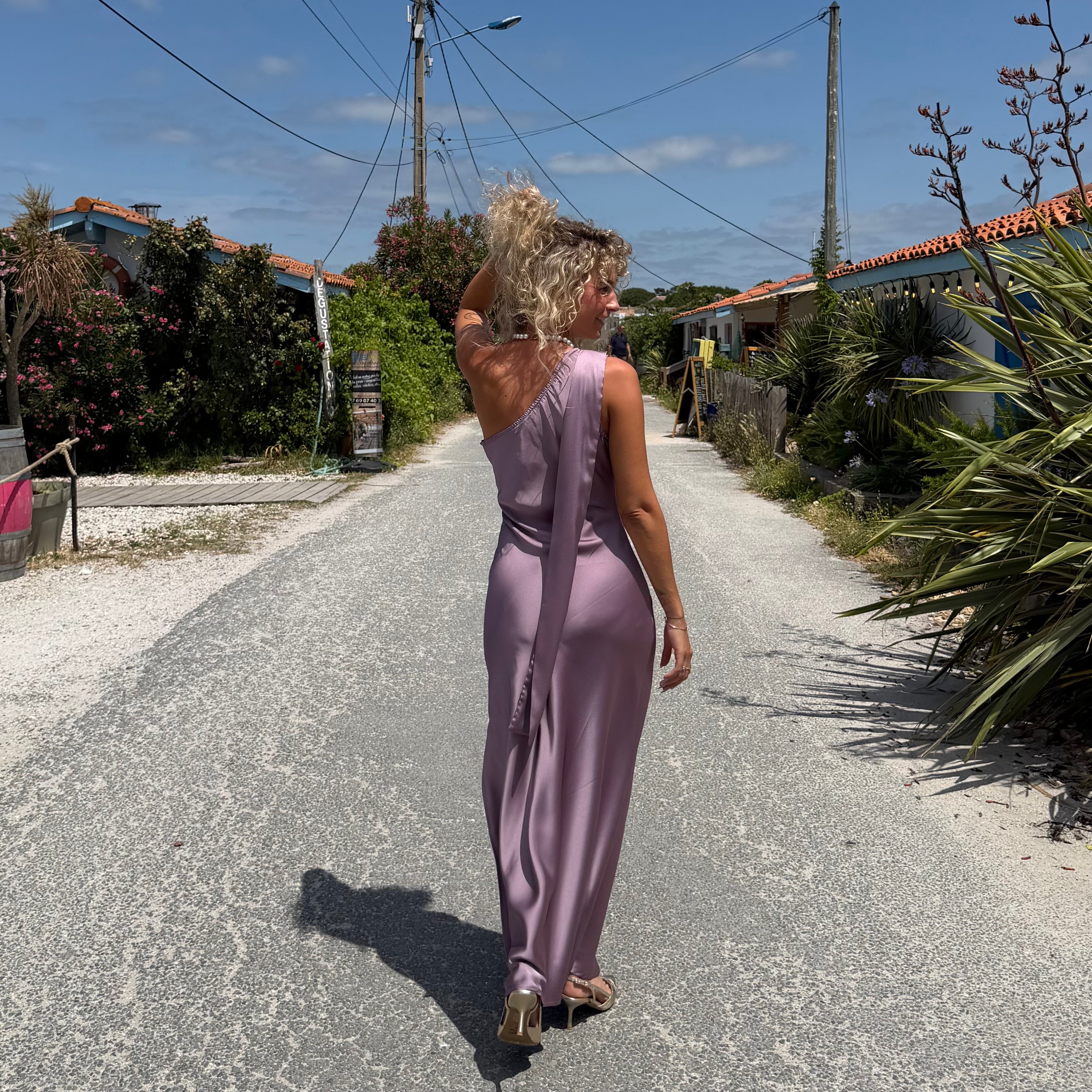 Robe longue satinée ESME parme