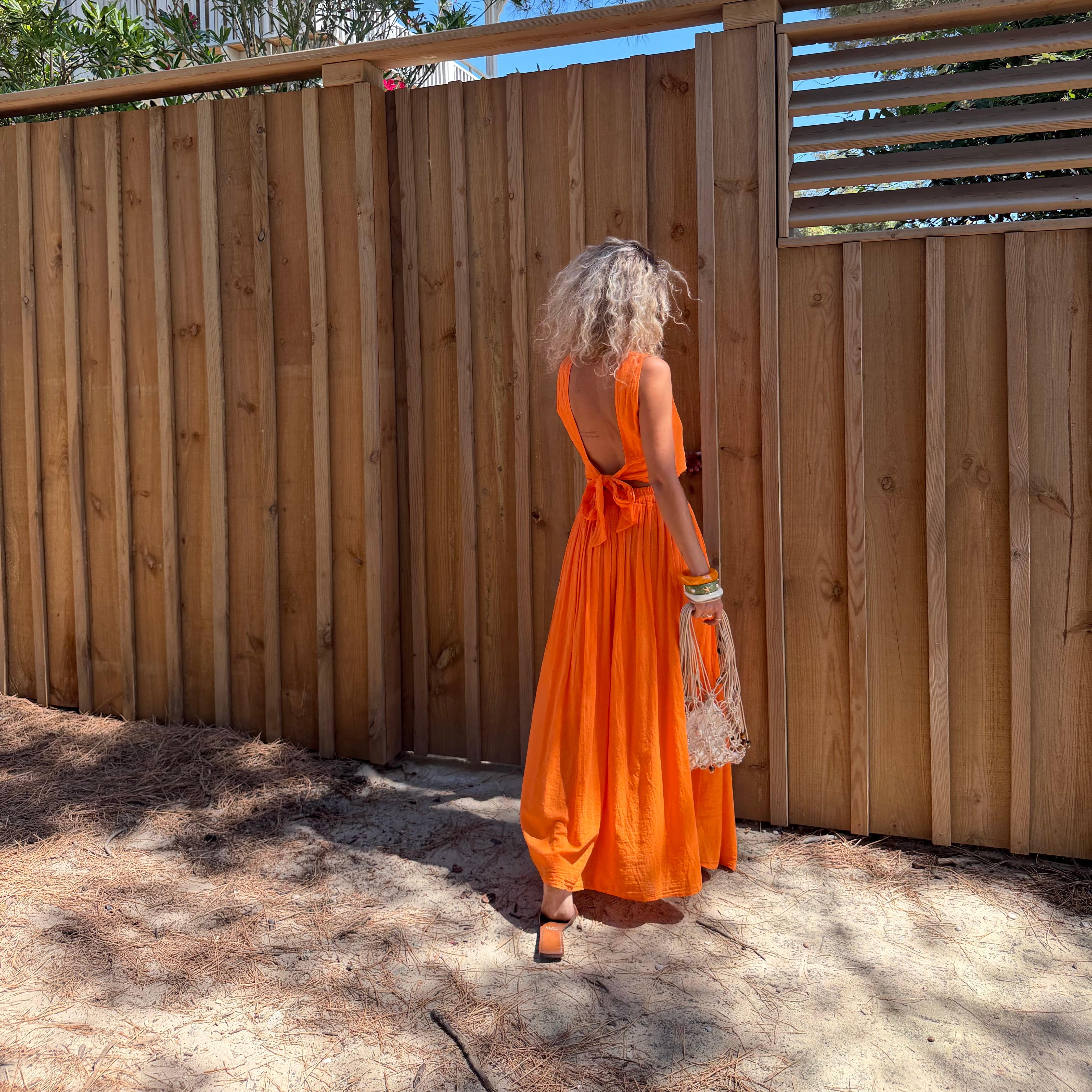 Ensemble YDRA jupe et top dos nu en coton orange
