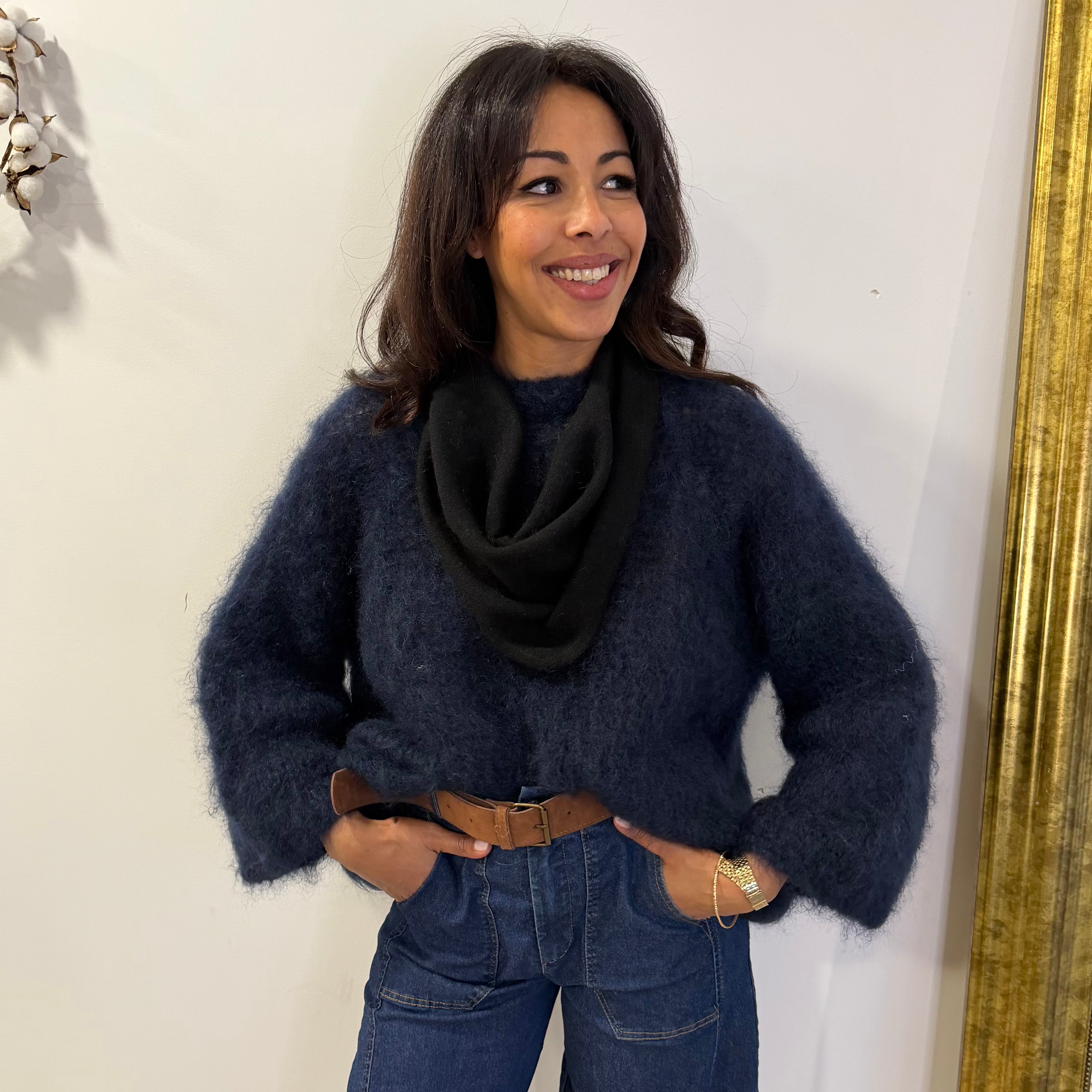 Col écharpe noir en cashmere laine