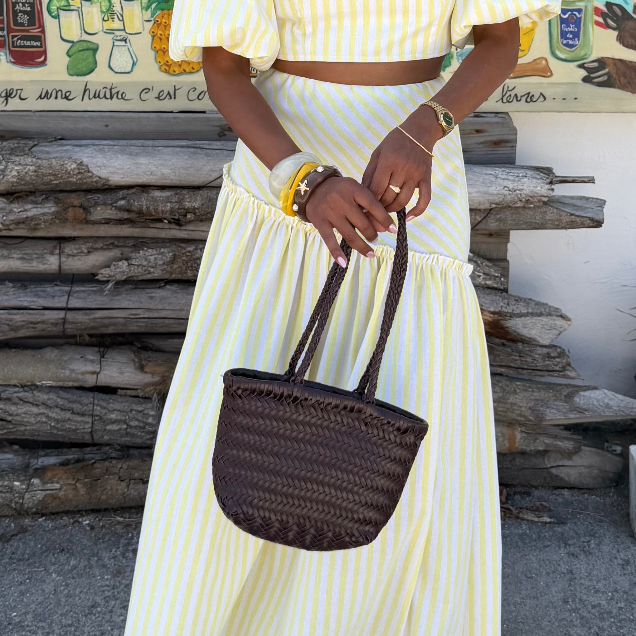 Mini sac cuir tressé Marron