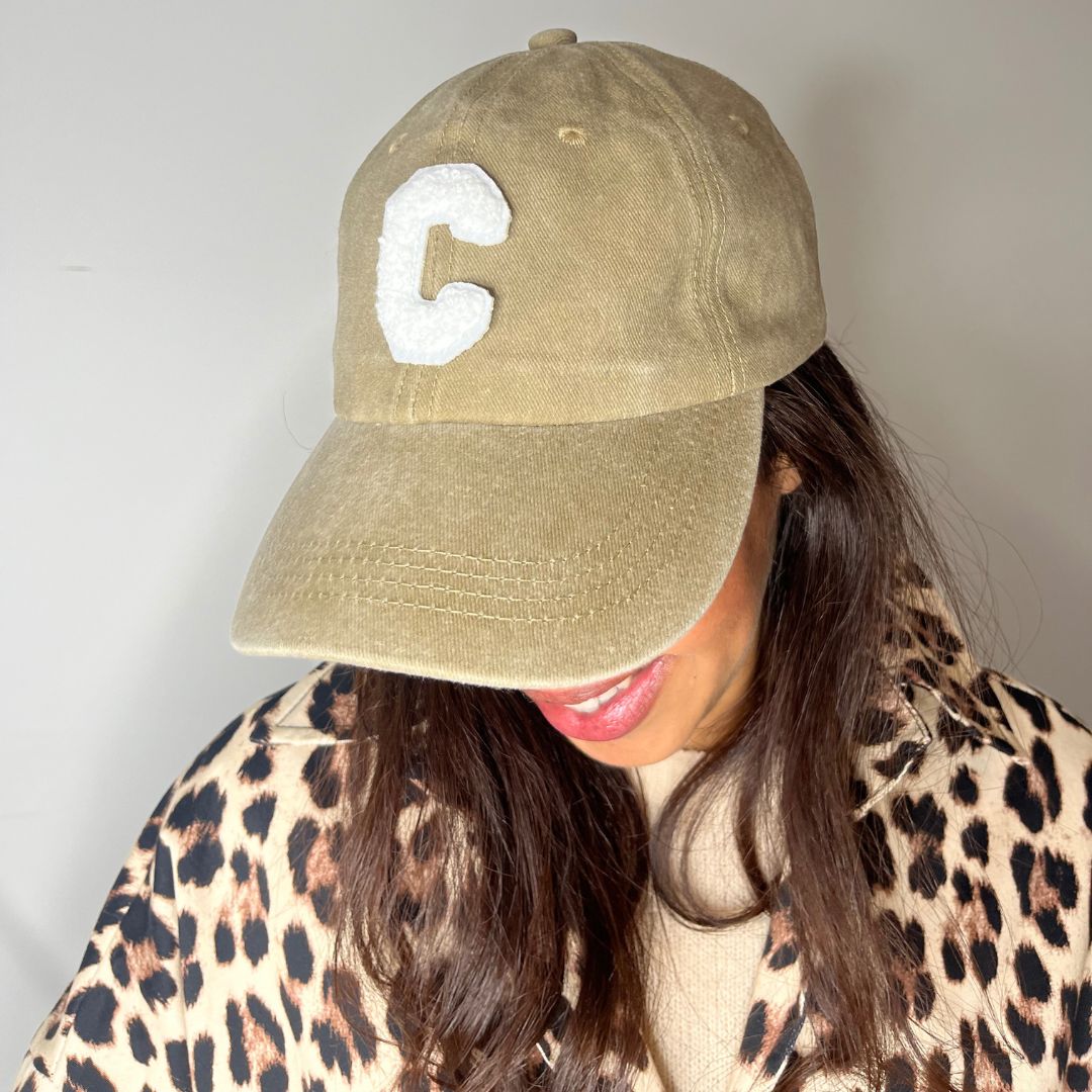 Casquette C beige effet denim délavé
