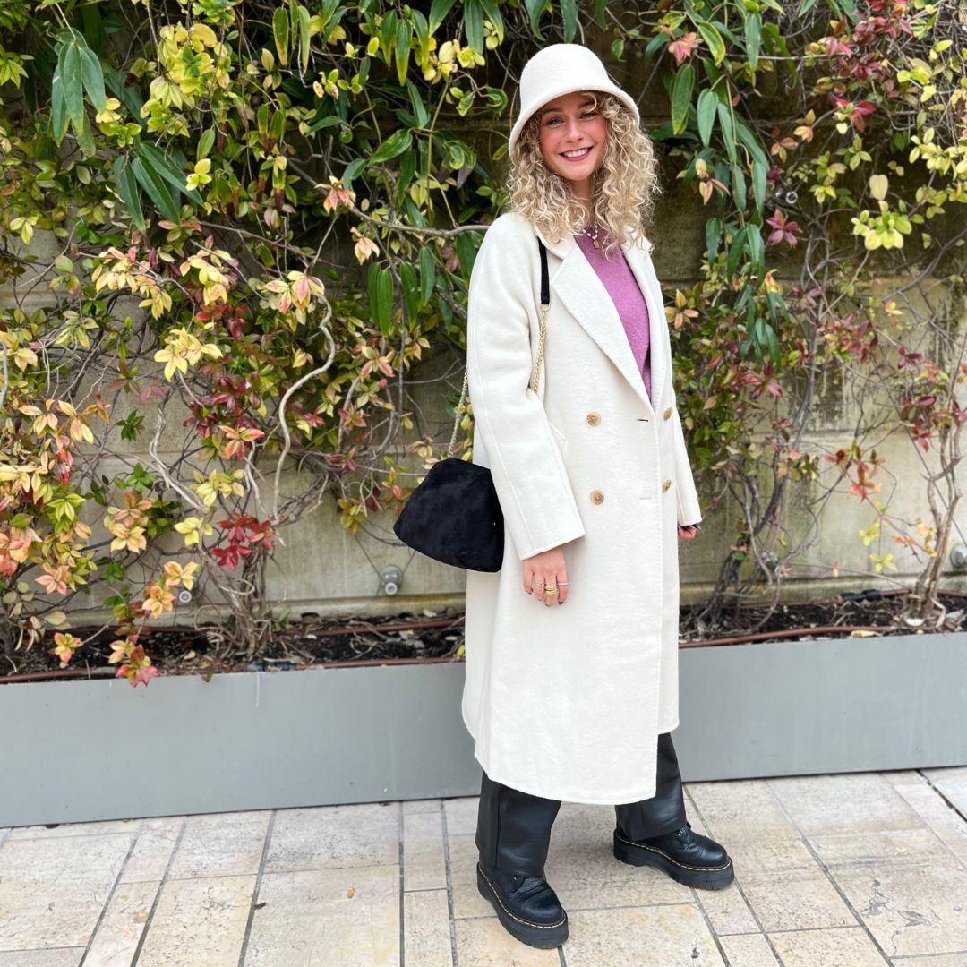 Manteau long en laine NAYLA crème à la coupe oversize