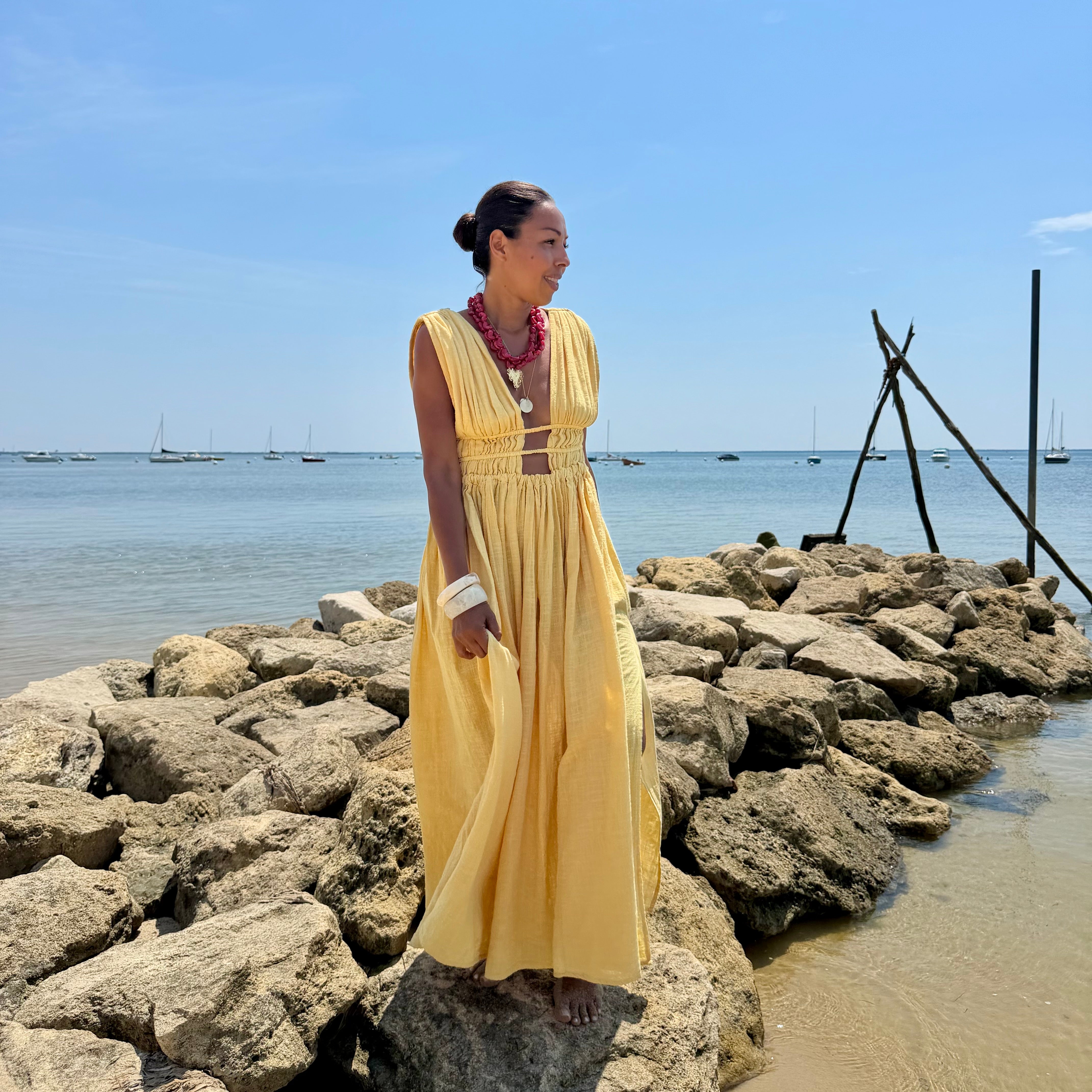 Robe GRECQUE bohème jaune