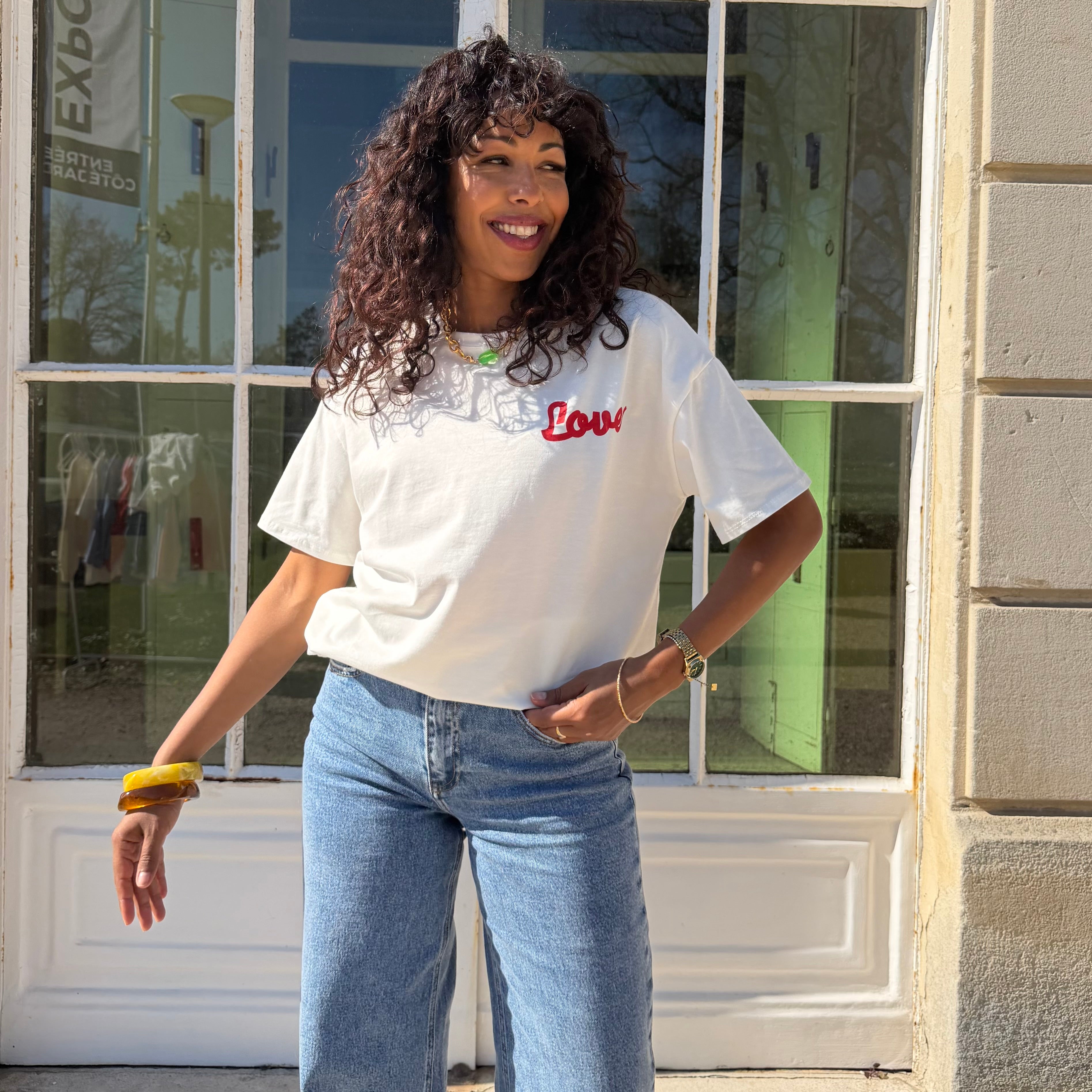 T-shirt oversize à manches courtes blanc  LOVE sérigraphié