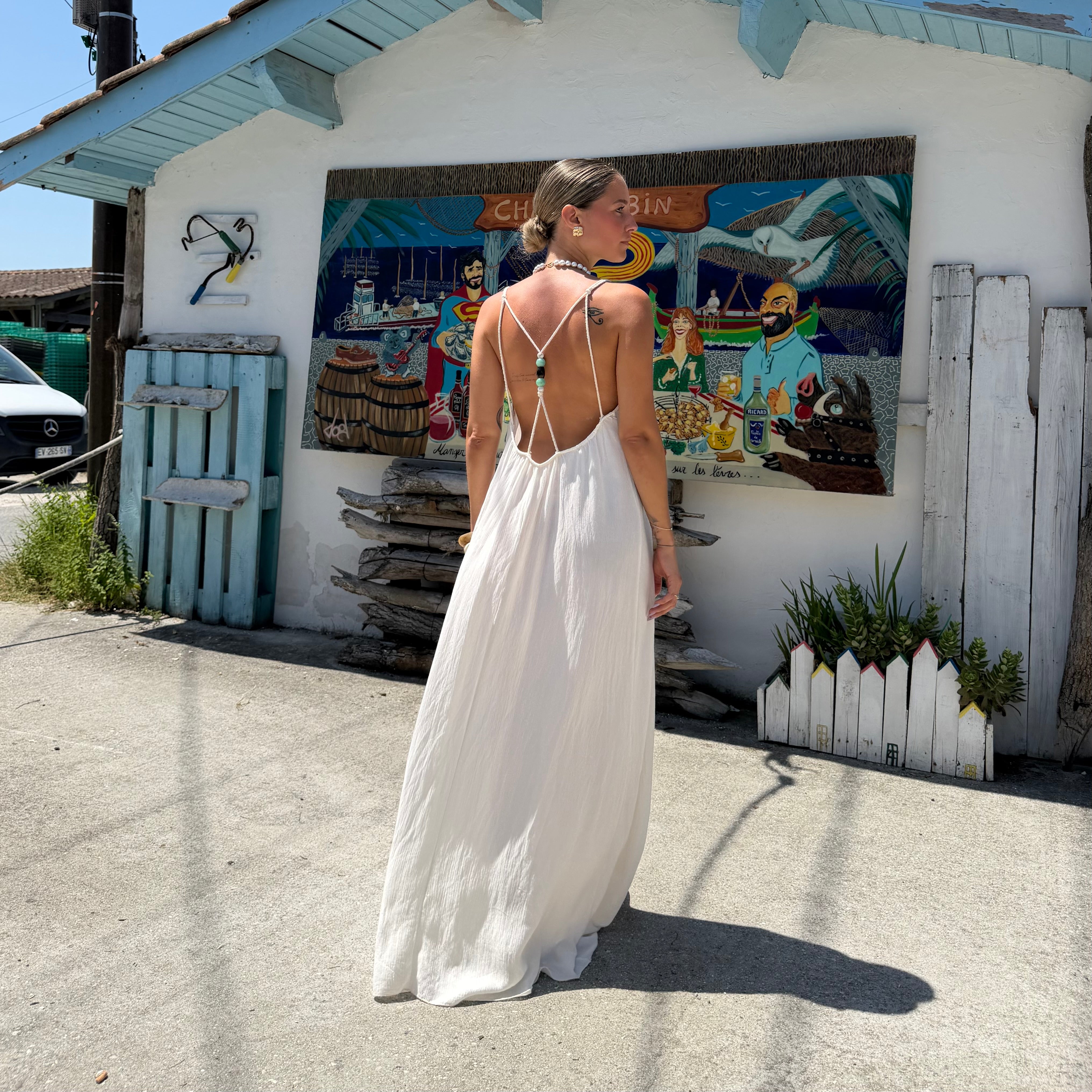 ROBE AZUR longue dos nu blanche