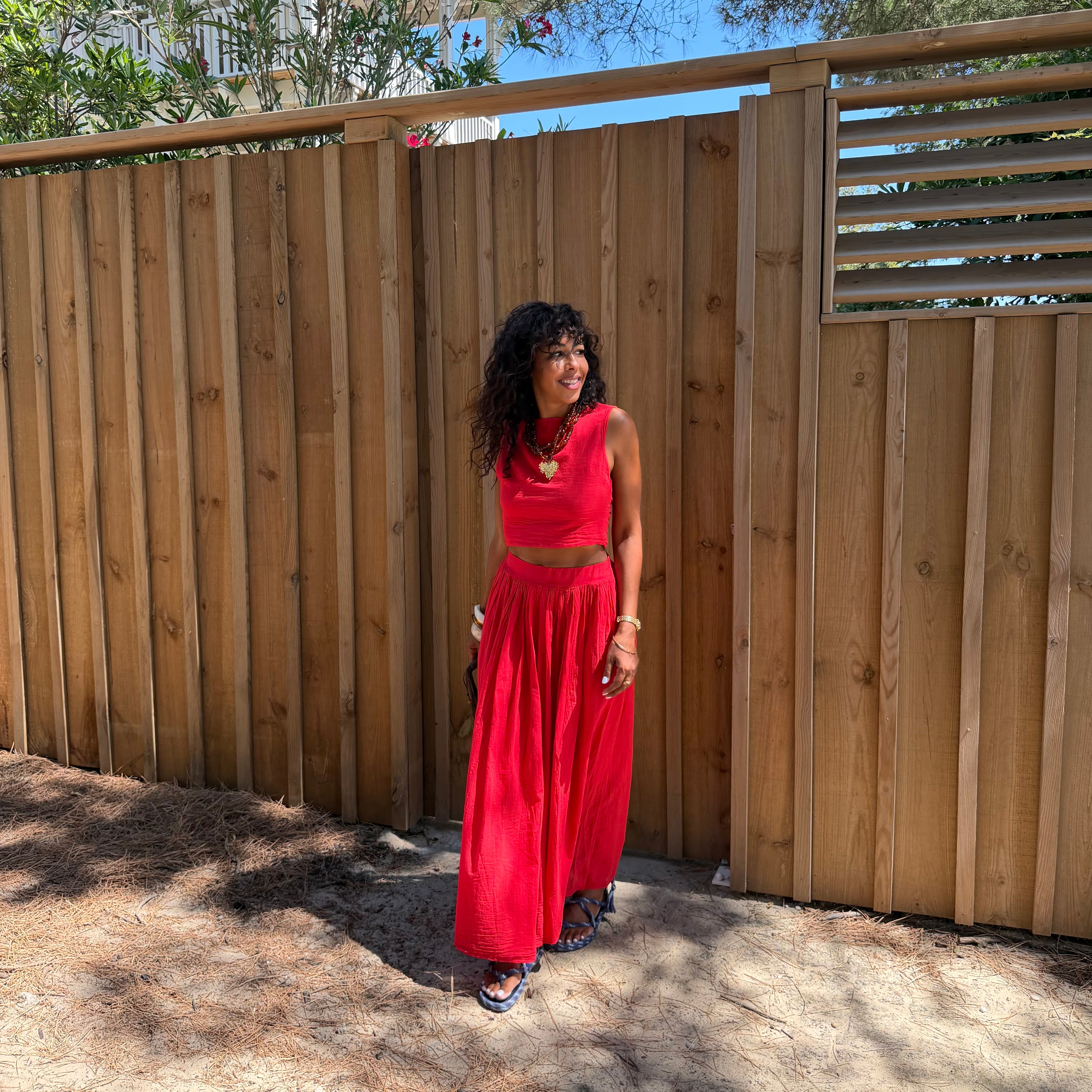 Ensemble YDRA jupe et top dos nu en coton rouge