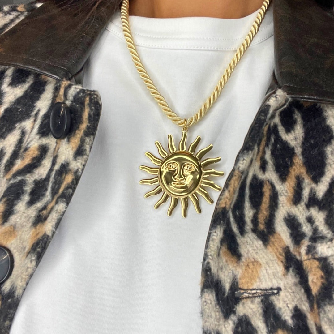 Collier ras de cou SUN beige corde torsadé