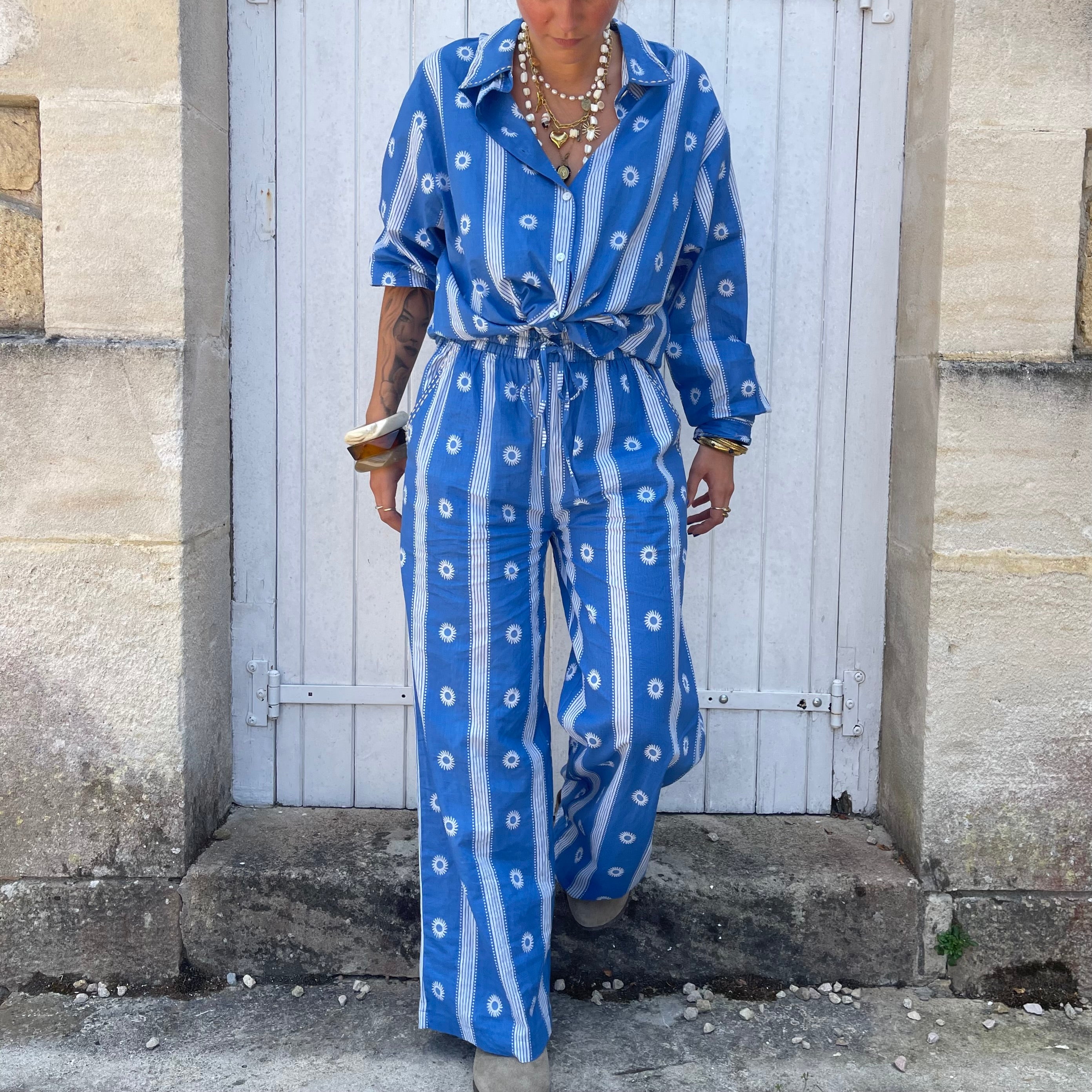 Pantalon AZUR bleu léger, en coton, fluide