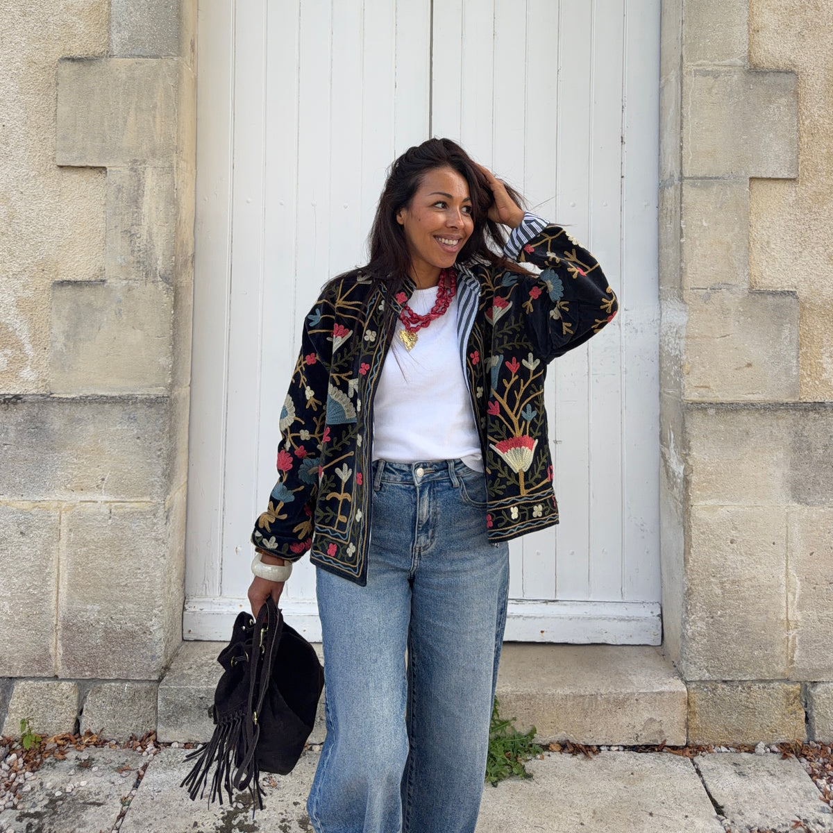 Veste SUZANE brodé noir